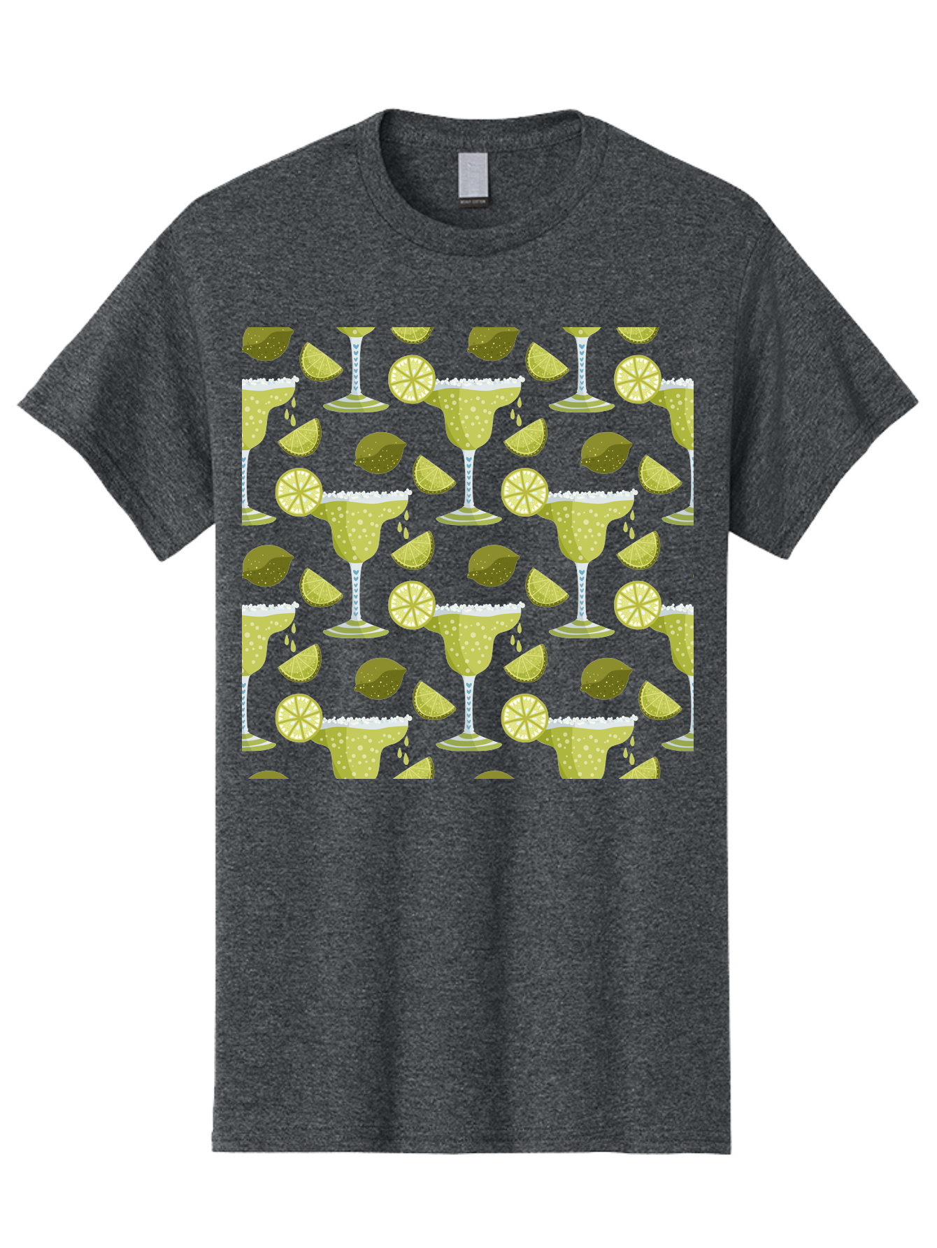Margarita-Glasses-Lime-Wedges Men'S Graphic Tee, 100% Cotton, Comfortable Casual Summer Wear, Machine Washable, Margarita Glasses, Cocktail Glasses, Yellow Polka Dots, Salt Rims, Lime Wedges, Citrus Slices, Festive Patterns, - Aaa277 25