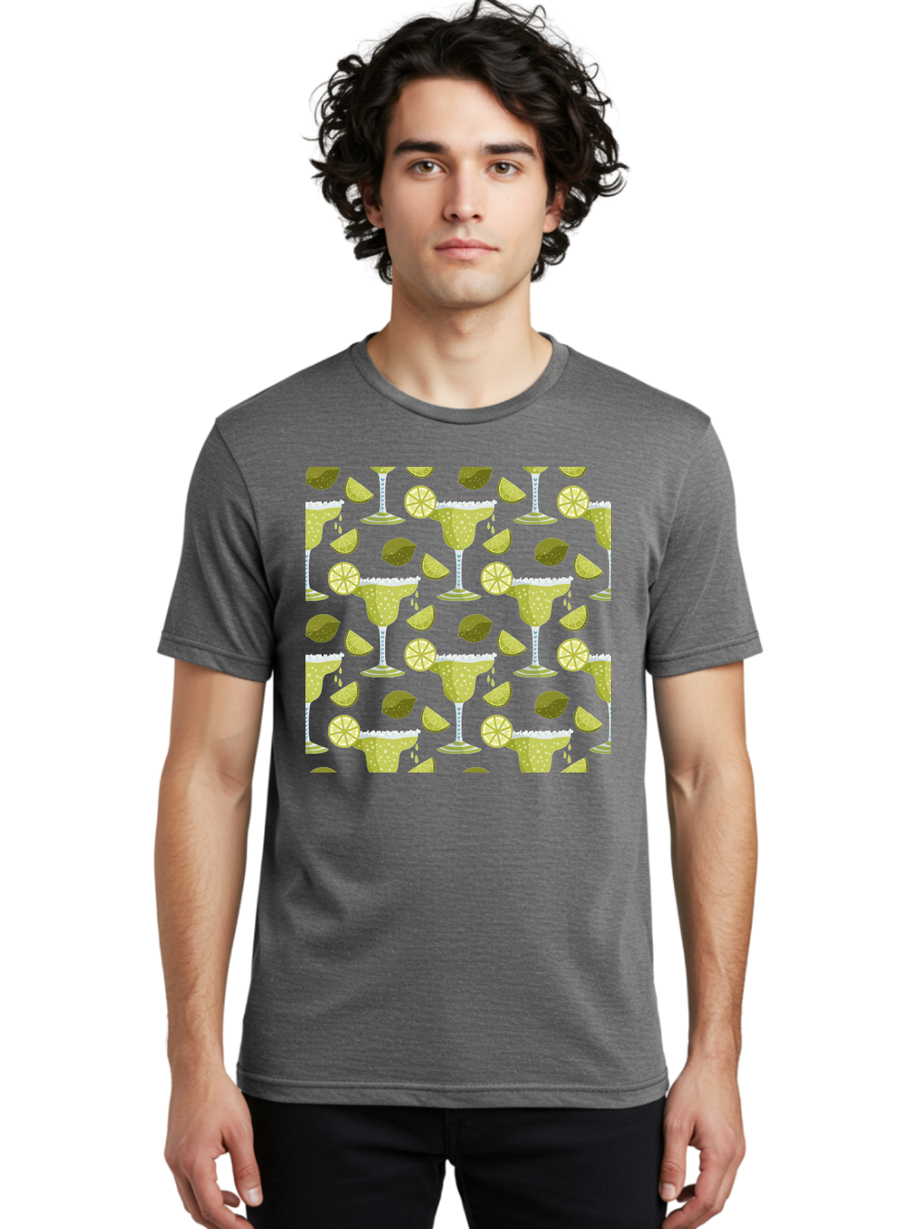 Margarita-Glasses-Lime-Wedges Men'S Graphic Tee, 100% Cotton, Comfortable Casual Summer Wear, Machine Washable, Margarita Glasses, Cocktail Glasses, Yellow Polka Dots, Salt Rims, Lime Wedges, Citrus Slices, Festive Patterns, - Aaa277 18