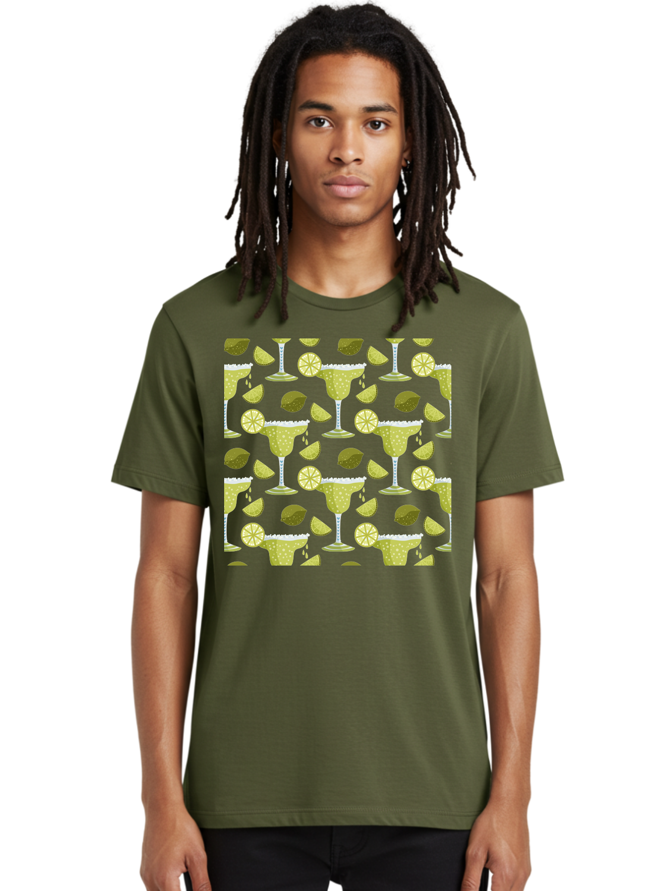 Margarita-Glasses-Lime-Wedges Men'S Graphic Tee, 100% Cotton, Comfortable Casual Summer Wear, Machine Washable, Margarita Glasses, Cocktail Glasses, Yellow Polka Dots, Salt Rims, Lime Wedges, Citrus Slices, Festive Patterns, - Aaa277 14