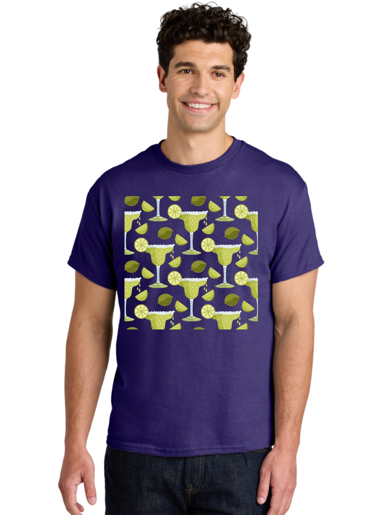 Margarita-Glasses-Lime-Wedges Men'S Graphic Tee, 100% Cotton, Comfortable Casual Summer Wear, Machine Washable, Margarita Glasses, Cocktail Glasses, Yellow Polka Dots, Salt Rims, Lime Wedges, Citrus Slices, Festive Patterns, - Aaa277 10