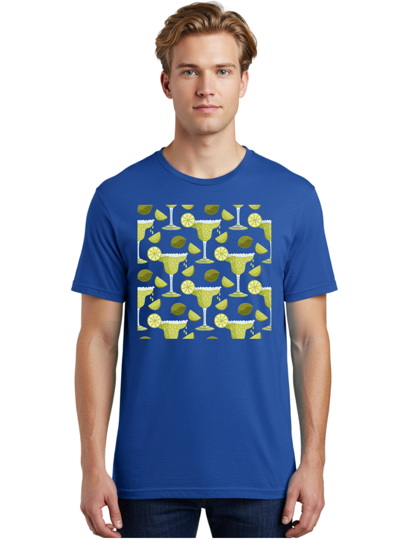 Margarita-Glasses-Lime-Wedges Men'S Graphic Tee, 100% Cotton, Comfortable Casual Summer Wear, Machine Washable, Margarita Glasses, Cocktail Glasses, Yellow Polka Dots, Salt Rims, Lime Wedges, Citrus Slices, Festive Patterns, - Aaa277 28