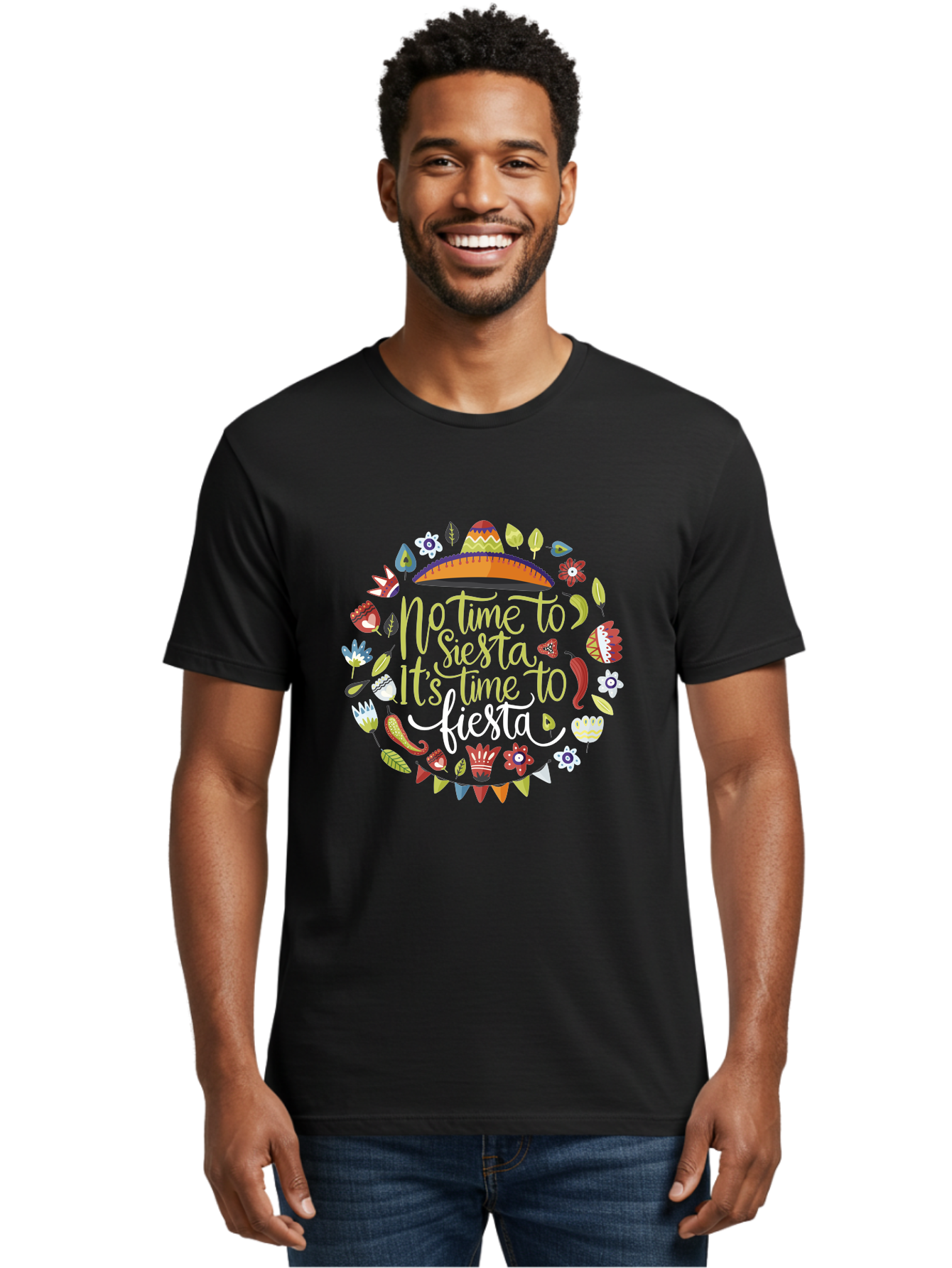 No-Time-To-Siesta-It-S-Time-To-Fiesta Men'S Graphic Tee, 100% Cotton, Comfortable Casual Summer Wear, Machine Washable, Fiesta Theme, Mexican Culture, Vibrant Colors, Party Decorations, Festive Atmosphere, Taco, Chili Pepper, Flowers, - Aaa288 12