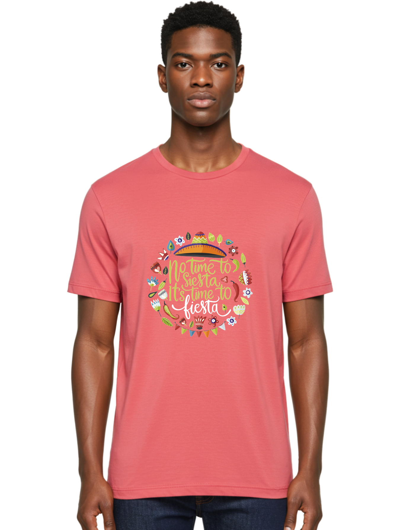 No-Time-To-Siesta-It-S-Time-To-Fiesta Men'S Graphic Tee, 100% Cotton, Comfortable Casual Summer Wear, Machine Washable, Fiesta Theme, Mexican Culture, Vibrant Colors, Party Decorations, Festive Atmosphere, Taco, Chili Pepper, Flowers, - Aaa288 26