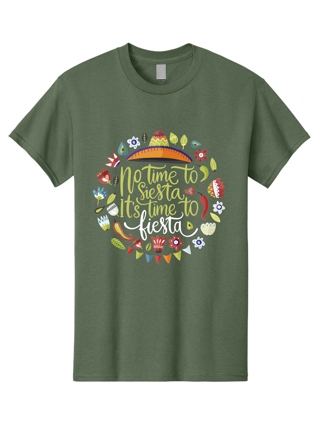 No-Time-To-Siesta-It-S-Time-To-Fiesta Men'S Graphic Tee, 100% Cotton, Comfortable Casual Summer Wear, Machine Washable, Fiesta Theme, Mexican Culture, Vibrant Colors, Party Decorations, Festive Atmosphere, Taco, Chili Pepper, Flowers, - Aaa288 23