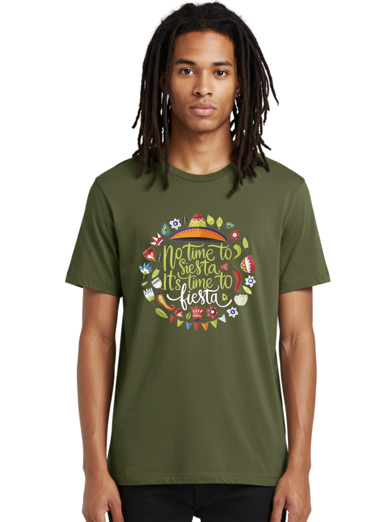 No-Time-To-Siesta-It-S-Time-To-Fiesta Men'S Graphic Tee, 100% Cotton, Comfortable Casual Summer Wear, Machine Washable, Fiesta Theme, Mexican Culture, Vibrant Colors, Party Decorations, Festive Atmosphere, Taco, Chili Pepper, Flowers, - Aaa288 24