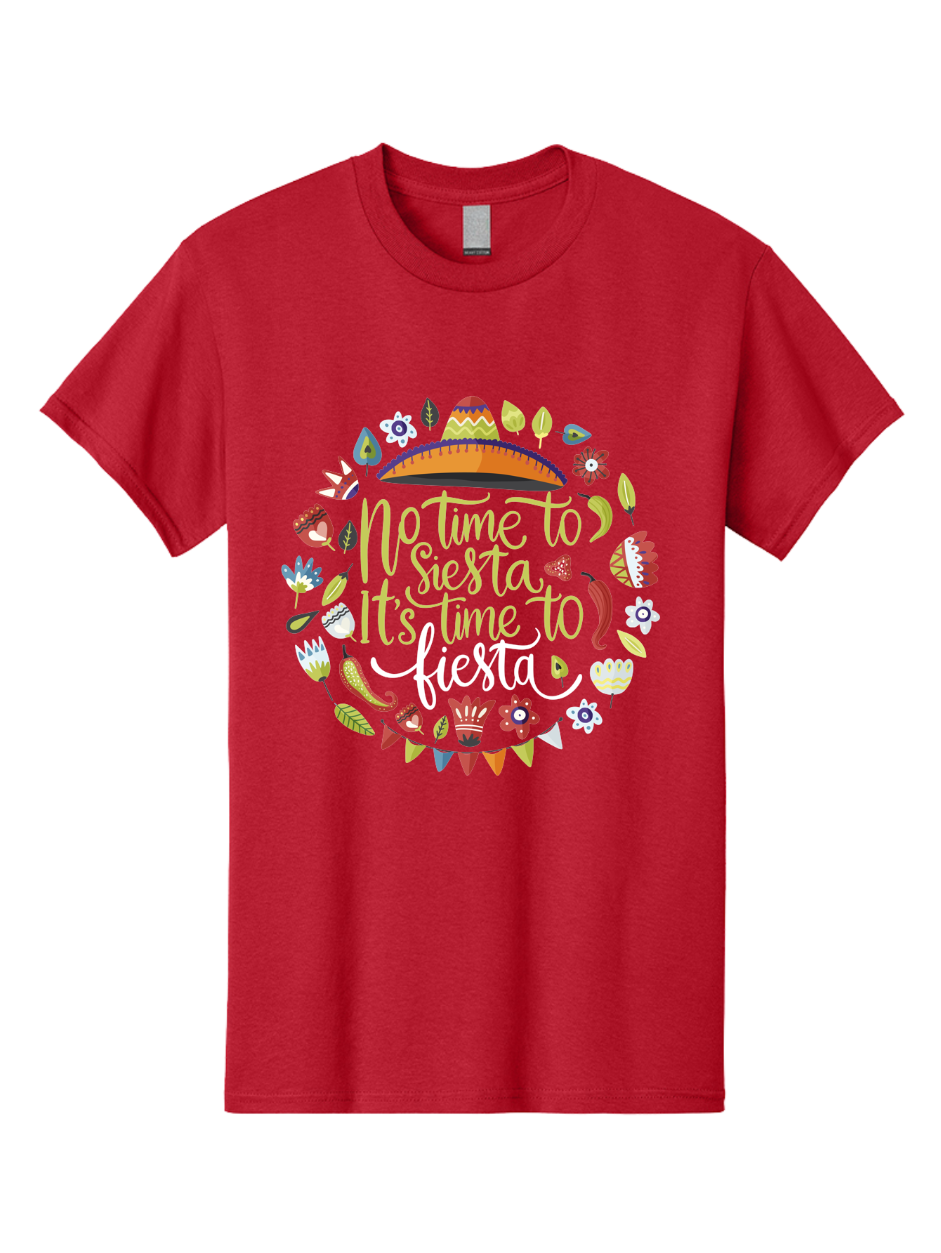No-Time-To-Siesta-It-S-Time-To-Fiesta Men'S Graphic Tee, 100% Cotton, Comfortable Casual Summer Wear, Machine Washable, Fiesta Theme, Mexican Culture, Vibrant Colors, Party Decorations, Festive Atmosphere, Taco, Chili Pepper, Flowers, - Aaa288 21