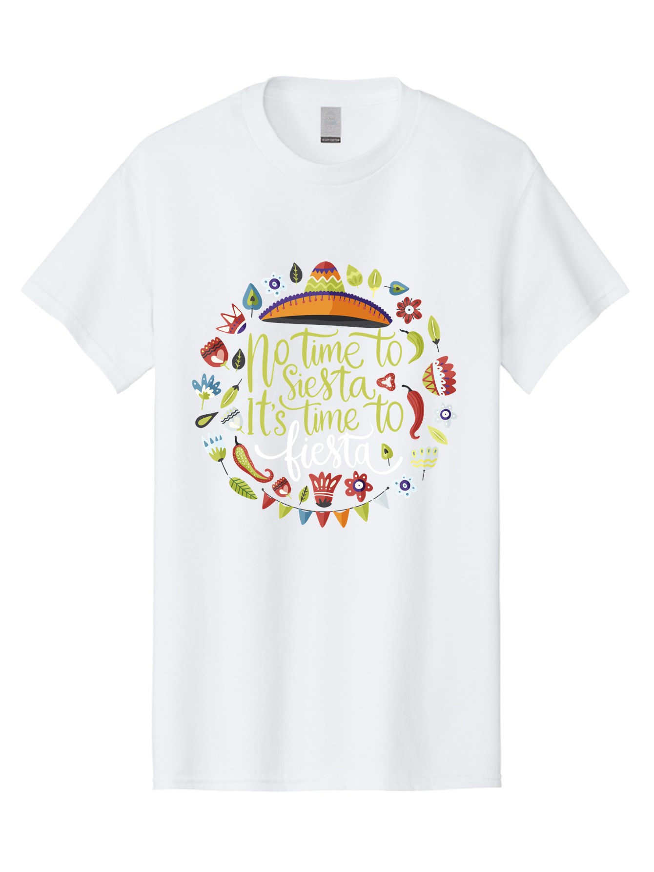 No-Time-To-Siesta-It-S-Time-To-Fiesta Men'S Graphic Tee, 100% Cotton, Comfortable Casual Summer Wear, Machine Washable, Fiesta Theme, Mexican Culture, Vibrant Colors, Party Decorations, Festive Atmosphere, Taco, Chili Pepper, Flowers, - Aaa288 9