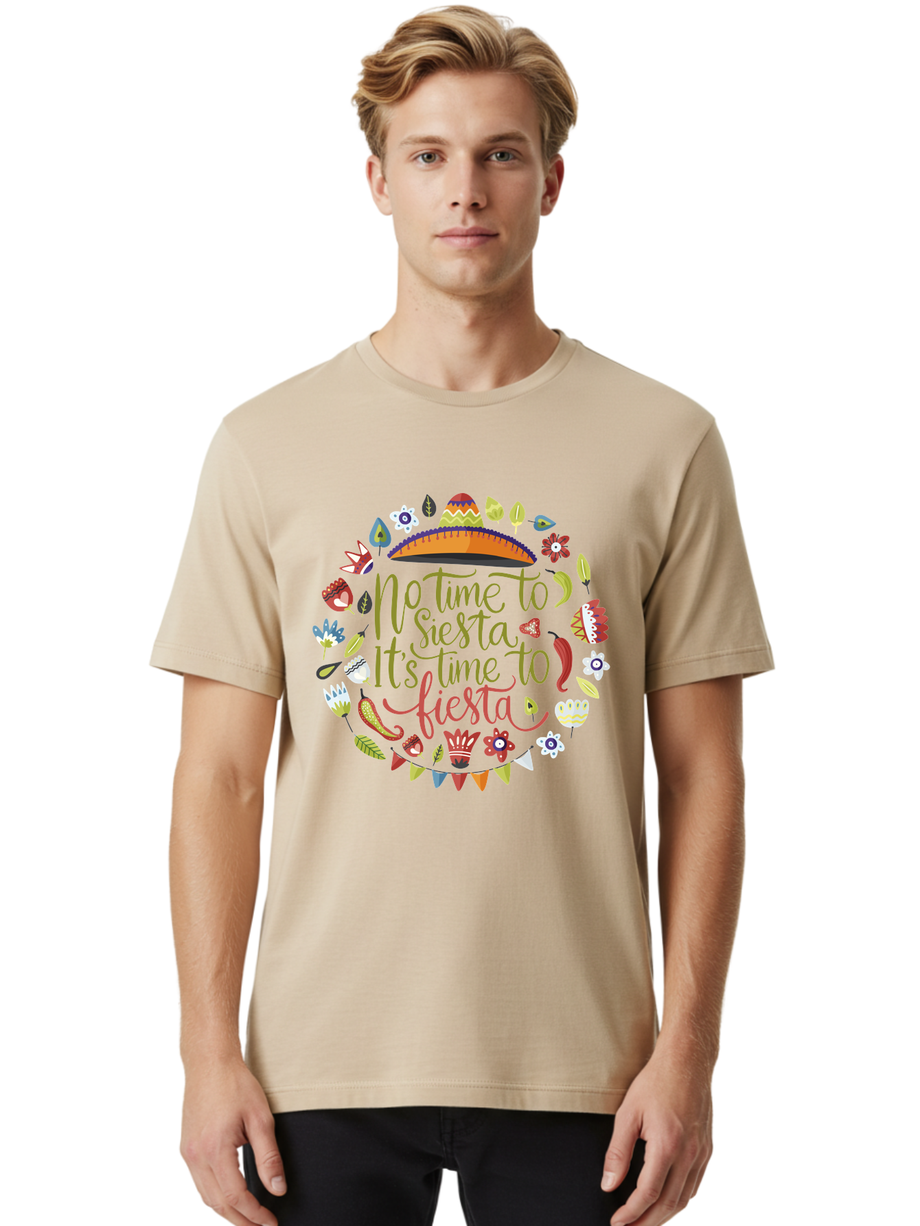 No-Time-To-Siesta Men'S Graphic Tee, 100% Cotton, Comfortable Casual Summer Wear, Machine Washable, Taco Graphic, Fiesta Decorations, Mexican Culture, Festive Atmosphere, Vibrant Colors, Party Time, Celebration, Chili Peppers, Sombrero, - Aaa289 30