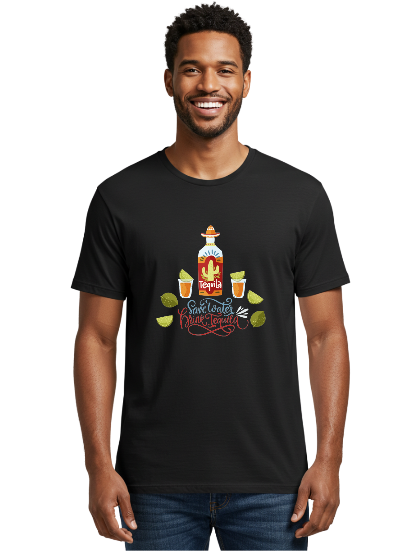 Smile-Later-Drink-Tequila Men'S Graphic Tee, 100% Cotton, Comfortable Casual Summer Wear, Machine Washable, Tequila Shots, Lime Wedges, Tequila Bottle, Cactus Design, Fiesta Theme, Margarita Glasses, Mexican Spirit, Drink Tequila - Aaa296 30