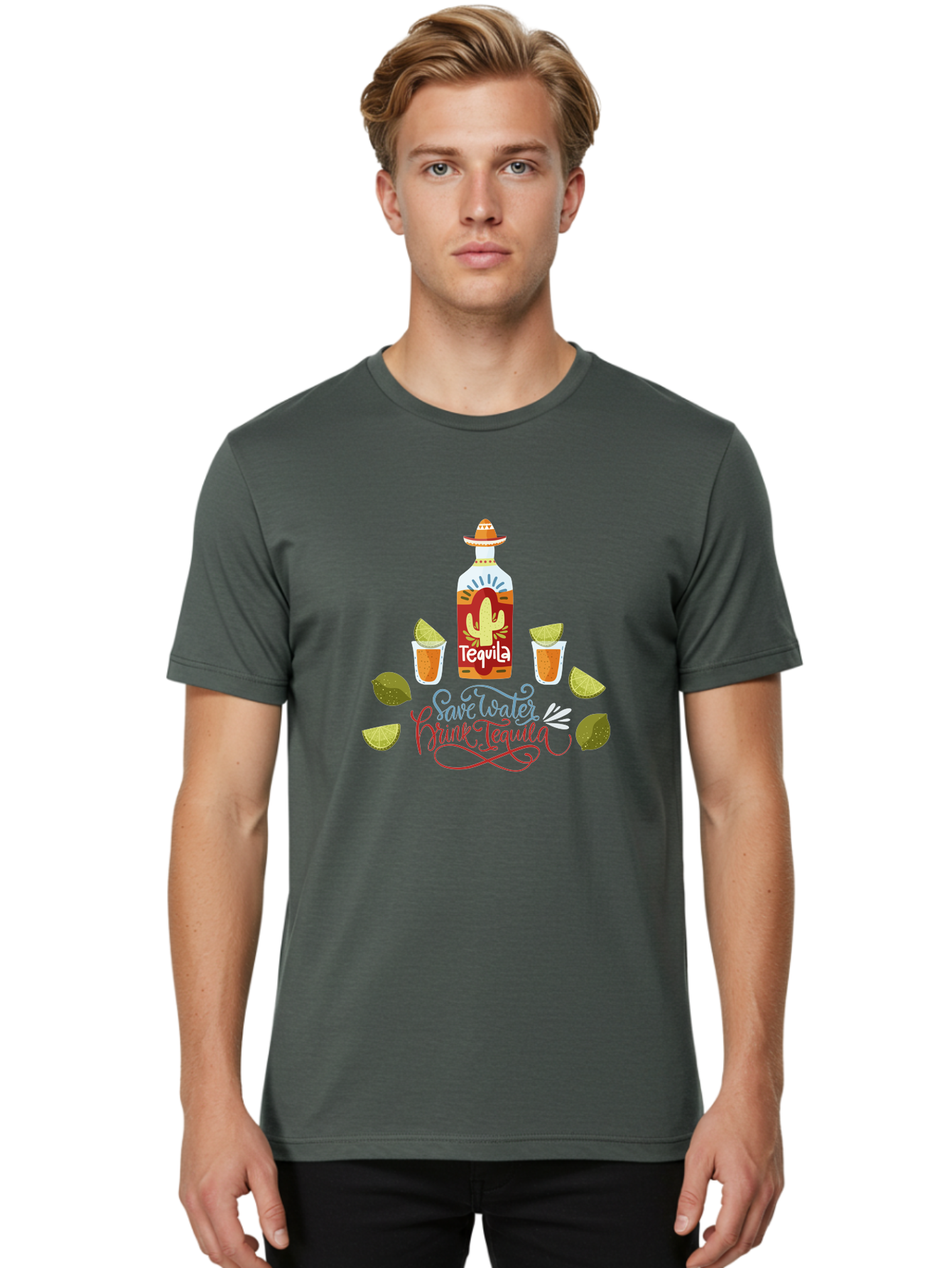 Smile-Later-Drink-Tequila Men'S Graphic Tee, 100% Cotton, Comfortable Casual Summer Wear, Machine Washable, Tequila Shots, Lime Wedges, Tequila Bottle, Cactus Design, Fiesta Theme, Margarita Glasses, Mexican Spirit, Drink Tequila - Aaa296 20