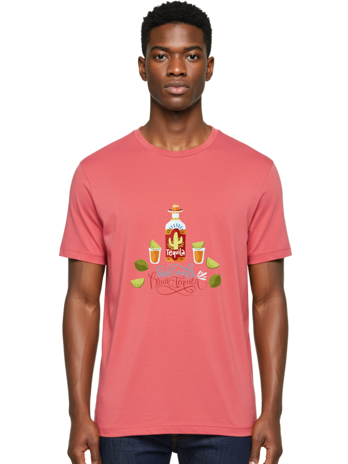 Smile-Later-Drink-Tequila Men'S Graphic Tee, 100% Cotton, Comfortable Casual Summer Wear, Machine Washable, Tequila Shots, Lime Wedges, Tequila Bottle, Cactus Design, Fiesta Theme, Margarita Glasses, Mexican Spirit, Drink Tequila - Aaa296 4