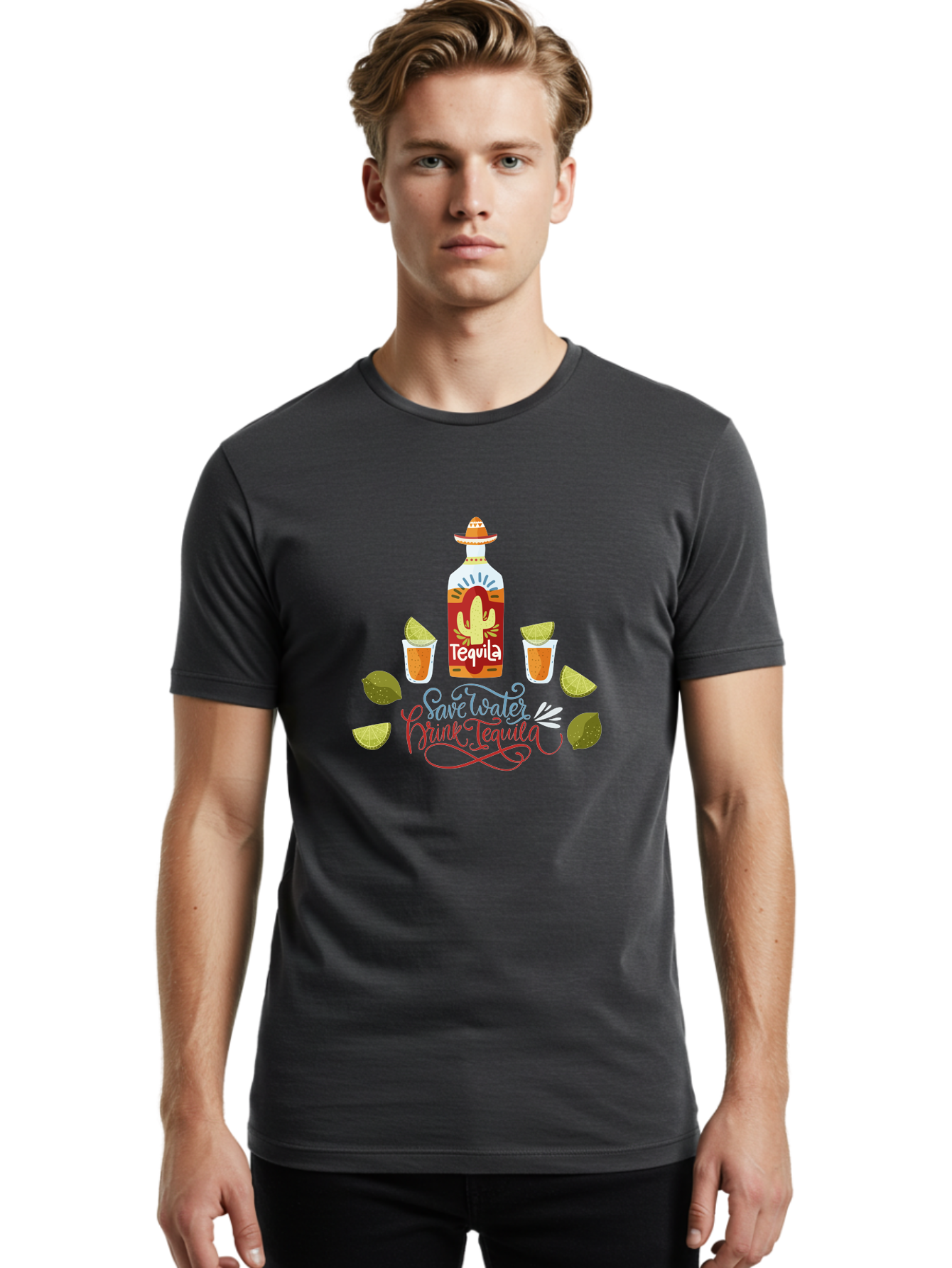 Smile-Later-Drink-Tequila Men'S Graphic Tee, 100% Cotton, Comfortable Casual Summer Wear, Machine Washable, Tequila Shots, Lime Wedges, Tequila Bottle, Cactus Design, Fiesta Theme, Margarita Glasses, Mexican Spirit, Drink Tequila - Aaa296 6