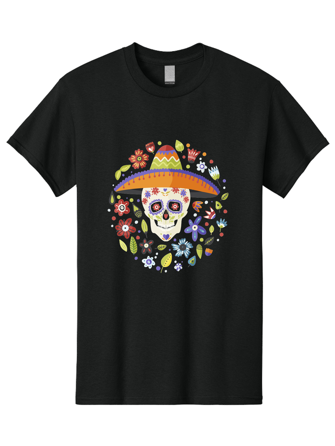 Sugar-Skull-1 Men'S Graphic Tee, 100% Cotton, Comfortable Casual Summer Wear, Machine Washable, Sugar Skull, Dia De Los Muertos, Day Of The Dead, Sombrero, Floral Decorations, Vibrant Colors, Mexican Culture, Festive Atmosphere, - Aaa298 27