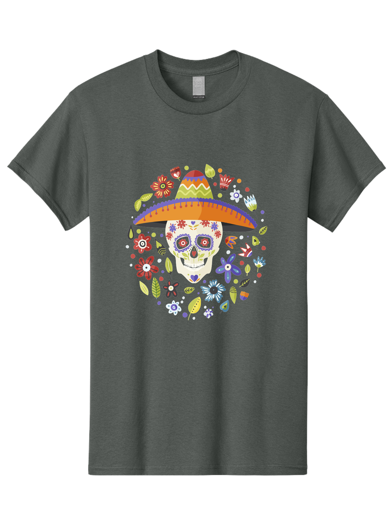 Sugar-Skull-1 Men'S Graphic Tee, 100% Cotton, Comfortable Casual Summer Wear, Machine Washable, Sugar Skull, Dia De Los Muertos, Day Of The Dead, Sombrero, Floral Decorations, Vibrant Colors, Mexican Culture, Festive Atmosphere, - Aaa298 7