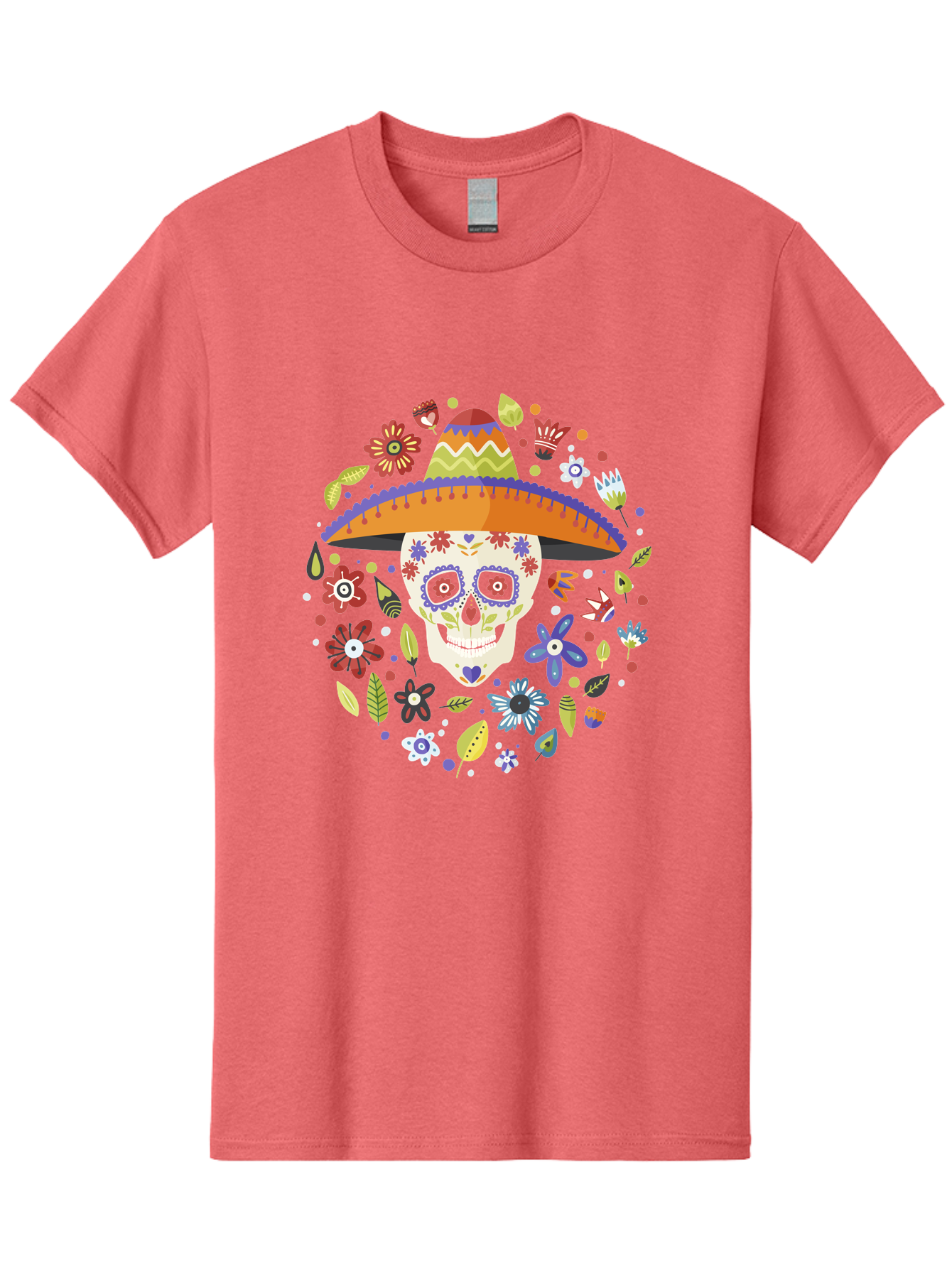 Sugar-Skull-1 Men'S Graphic Tee, 100% Cotton, Comfortable Casual Summer Wear, Machine Washable, Sugar Skull, Dia De Los Muertos, Day Of The Dead, Sombrero, Floral Decorations, Vibrant Colors, Mexican Culture, Festive Atmosphere, - Aaa298 19