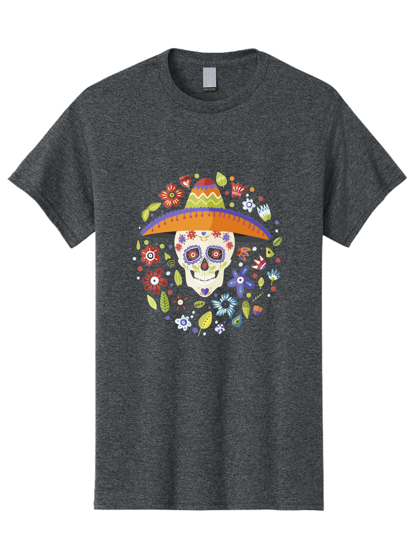 Sugar-Skull-1 Men'S Graphic Tee, 100% Cotton, Comfortable Casual Summer Wear, Machine Washable, Sugar Skull, Dia De Los Muertos, Day Of The Dead, Sombrero, Floral Decorations, Vibrant Colors, Mexican Culture, Festive Atmosphere, - Aaa298 23