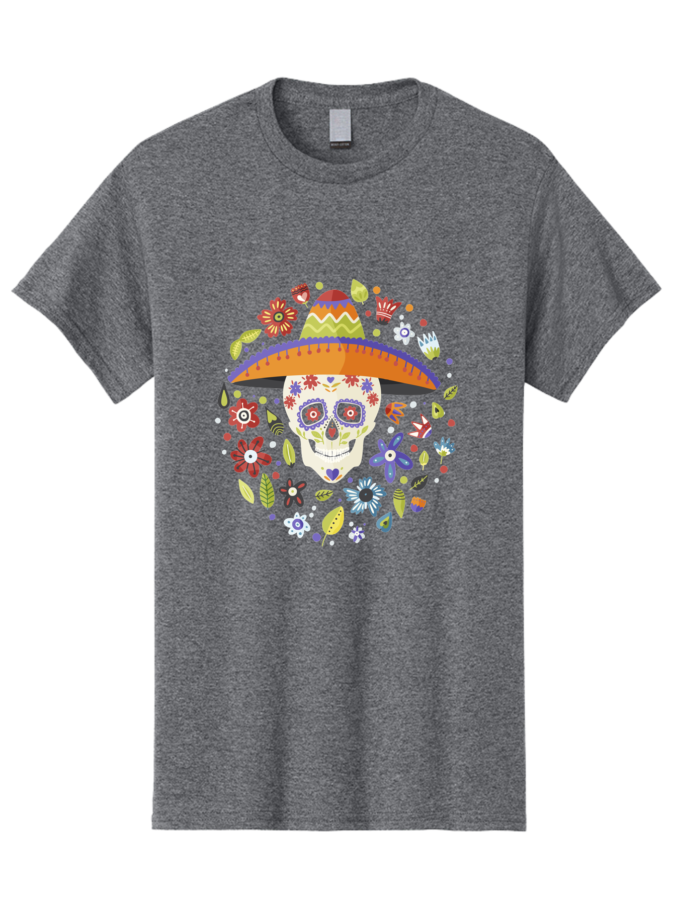 Sugar-Skull-1 Men'S Graphic Tee, 100% Cotton, Comfortable Casual Summer Wear, Machine Washable, Sugar Skull, Dia De Los Muertos, Day Of The Dead, Sombrero, Floral Decorations, Vibrant Colors, Mexican Culture, Festive Atmosphere, - Aaa298 15