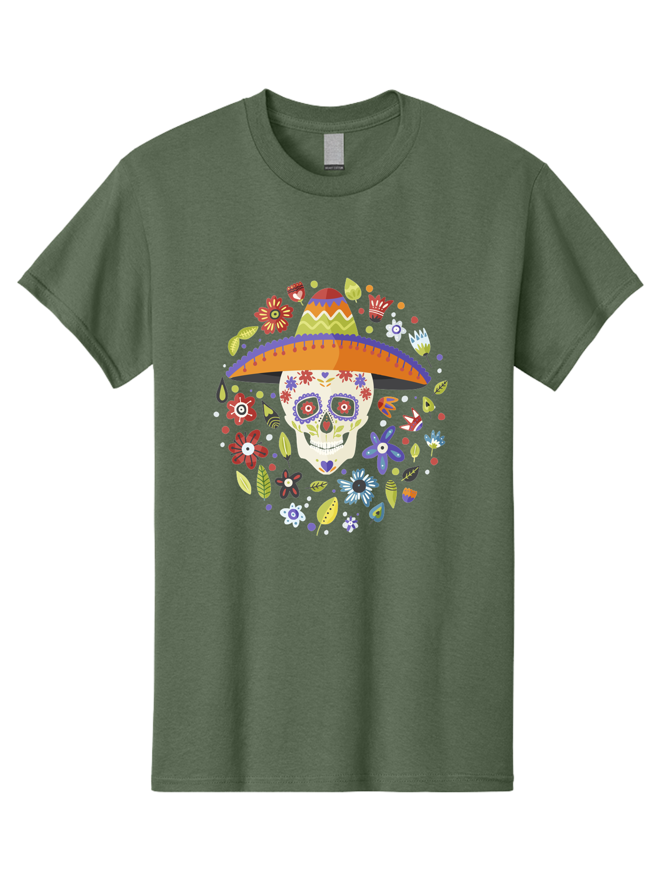 Sugar-Skull-1 Men'S Graphic Tee, 100% Cotton, Comfortable Casual Summer Wear, Machine Washable, Sugar Skull, Dia De Los Muertos, Day Of The Dead, Sombrero, Floral Decorations, Vibrant Colors, Mexican Culture, Festive Atmosphere, - Aaa298 11