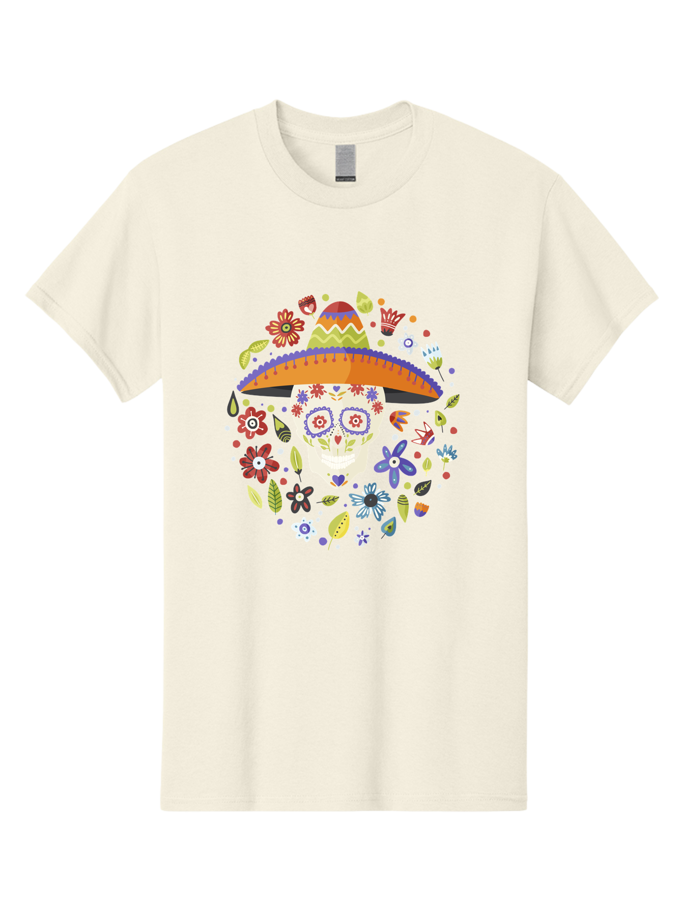 Sugar-Skull-1 Men'S Graphic Tee, 100% Cotton, Comfortable Casual Summer Wear, Machine Washable, Sugar Skull, Dia De Los Muertos, Day Of The Dead, Sombrero, Floral Decorations, Vibrant Colors, Mexican Culture, Festive Atmosphere, - Aaa298 13