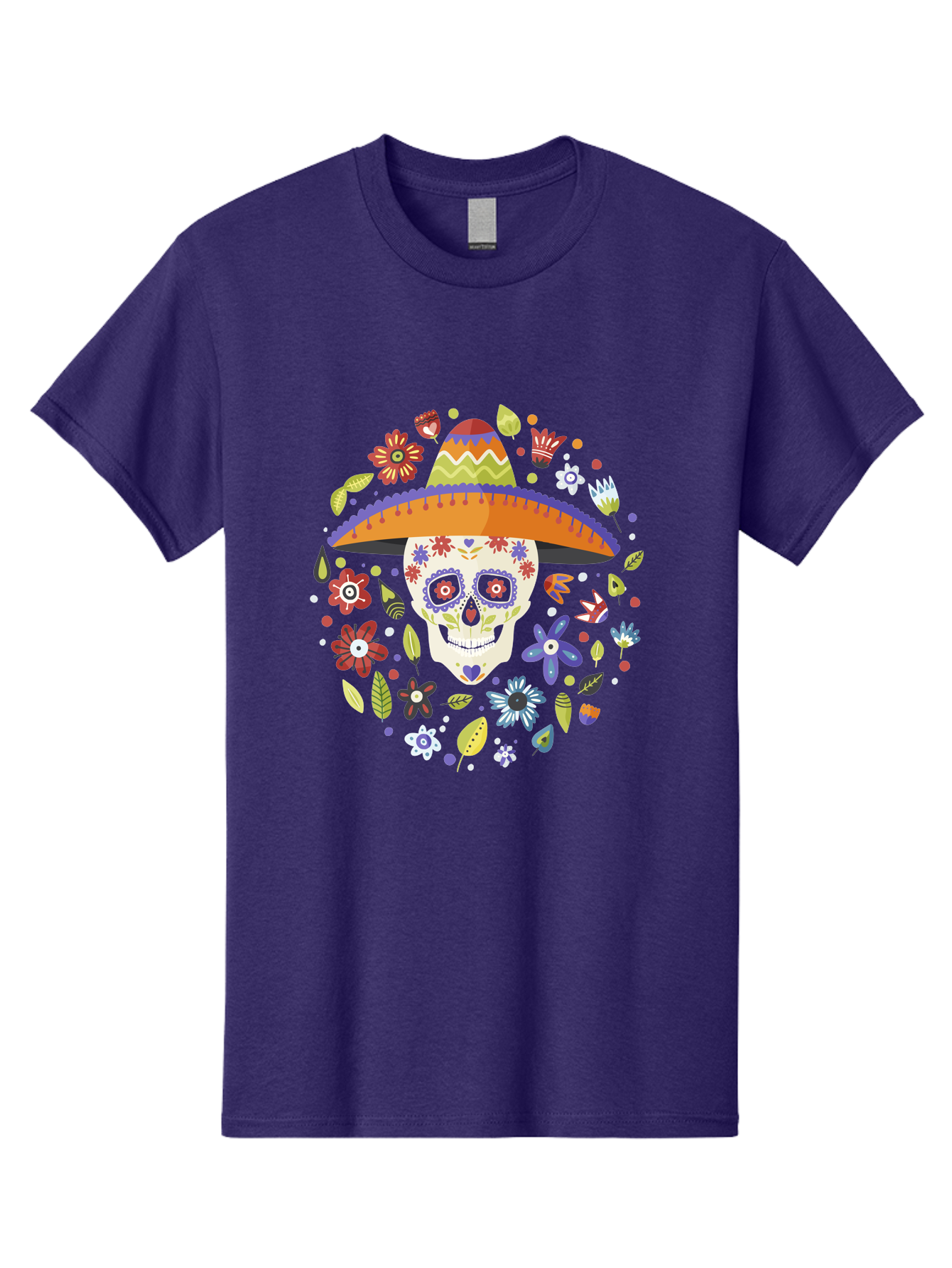 Sugar-Skull-1 Men'S Graphic Tee, 100% Cotton, Comfortable Casual Summer Wear, Machine Washable, Sugar Skull, Dia De Los Muertos, Day Of The Dead, Sombrero, Floral Decorations, Vibrant Colors, Mexican Culture, Festive Atmosphere, - Aaa298 25