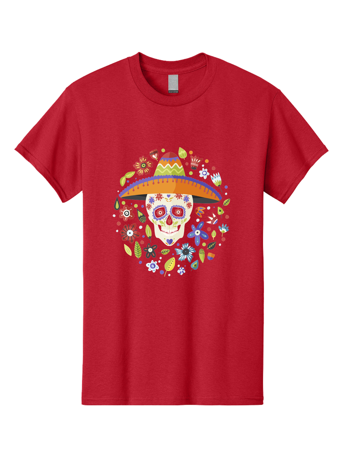 Sugar-Skull-1 Men'S Graphic Tee, 100% Cotton, Comfortable Casual Summer Wear, Machine Washable, Sugar Skull, Dia De Los Muertos, Day Of The Dead, Sombrero, Floral Decorations, Vibrant Colors, Mexican Culture, Festive Atmosphere, - Aaa298 9