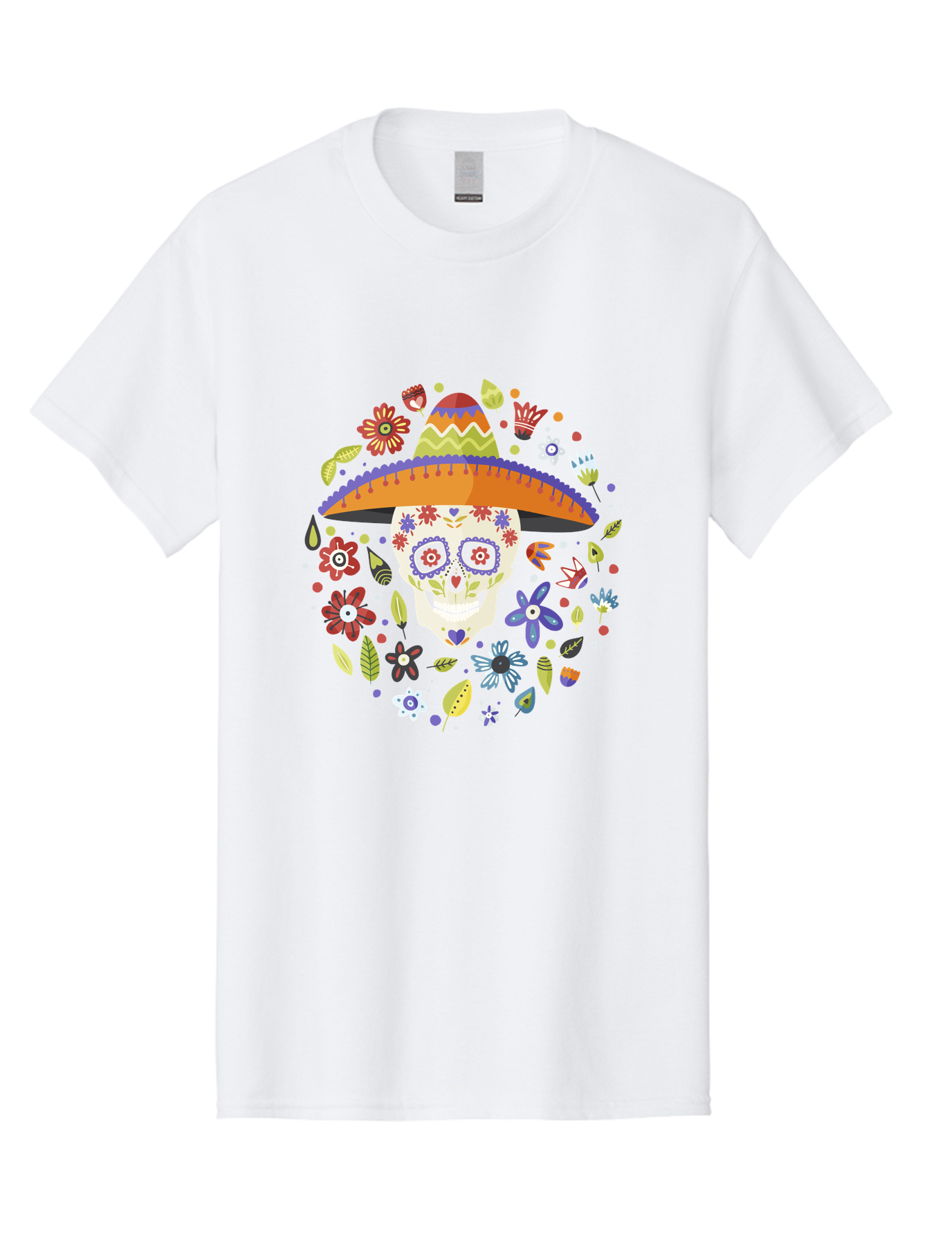 Sugar-Skull-1 Men'S Graphic Tee, 100% Cotton, Comfortable Casual Summer Wear, Machine Washable, Sugar Skull, Dia De Los Muertos, Day Of The Dead, Sombrero, Floral Decorations, Vibrant Colors, Mexican Culture, Festive Atmosphere, - Aaa298 17