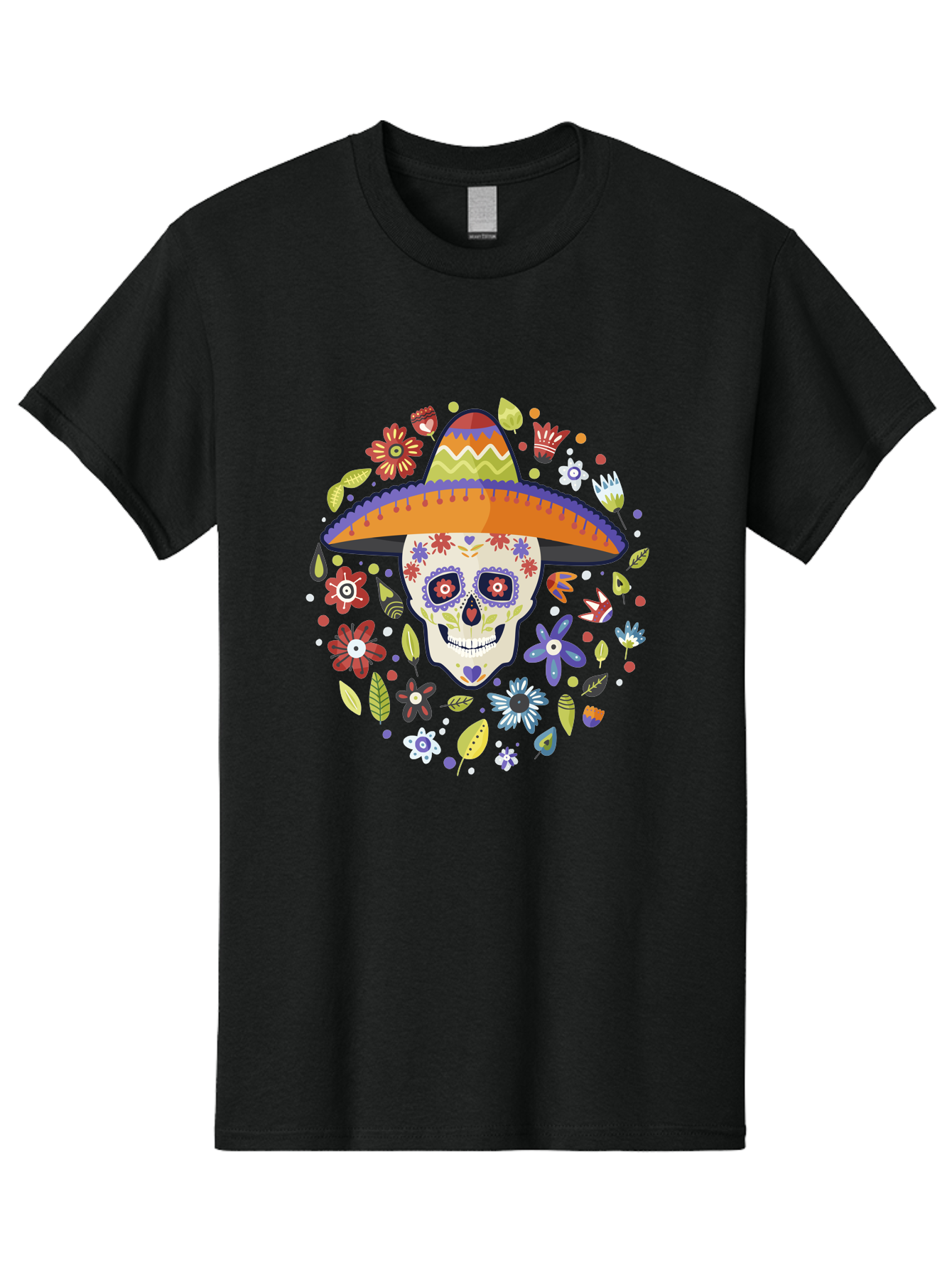 Sugar-Skull Men'S Graphic Tee, 100% Cotton, Comfortable Casual Summer Wear, Machine Washable, Sugar Skull, Day Of The Dead, Dia De Los Muertos, Mexican Culture, Colorful Flowers, Sombrero Hat, Floral Decorations, Vibrant Colors, - Aaa299 11