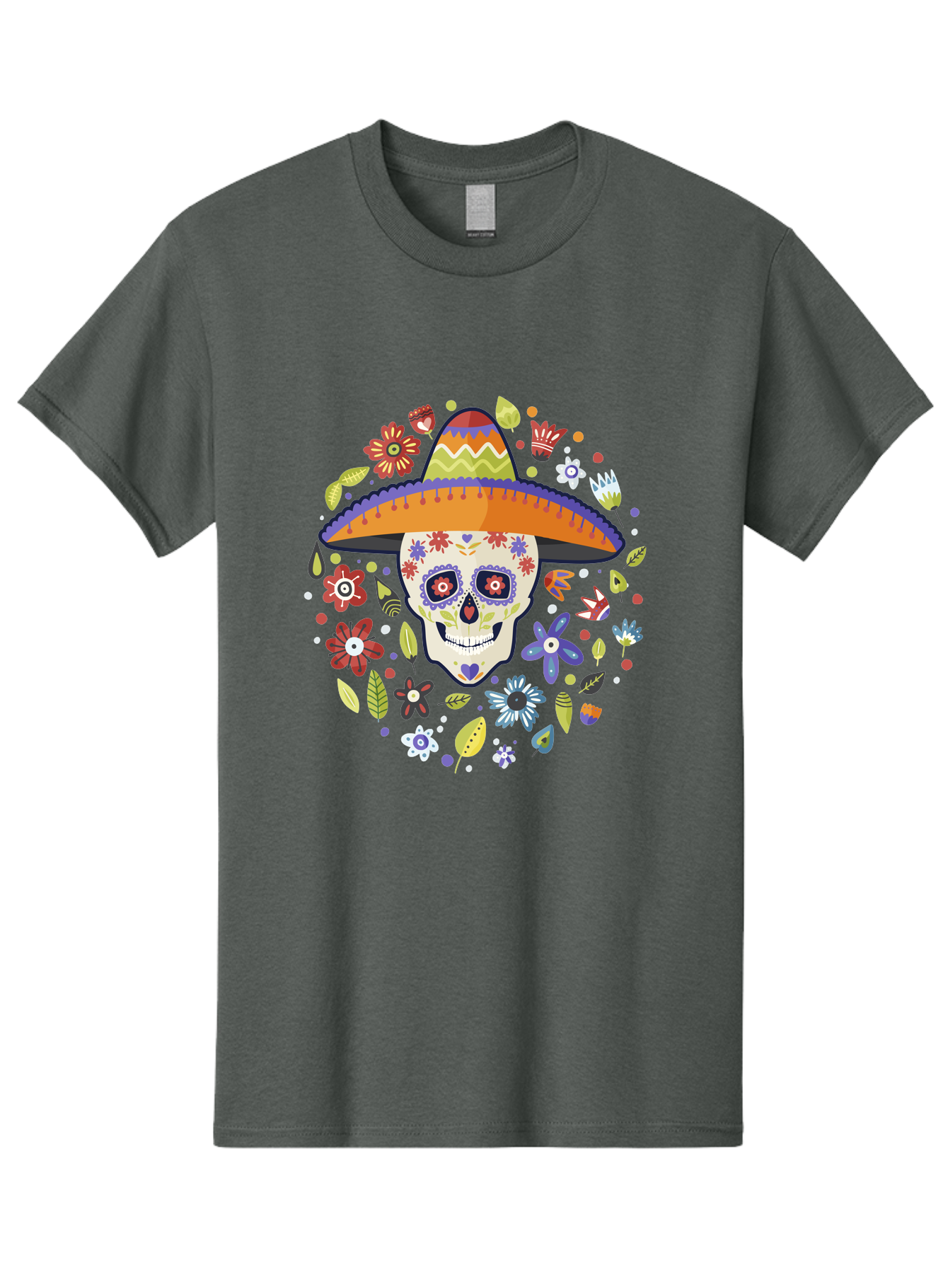 Sugar-Skull Men'S Graphic Tee, 100% Cotton, Comfortable Casual Summer Wear, Machine Washable, Sugar Skull, Day Of The Dead, Dia De Los Muertos, Mexican Culture, Colorful Flowers, Sombrero Hat, Floral Decorations, Vibrant Colors, - Aaa299 19