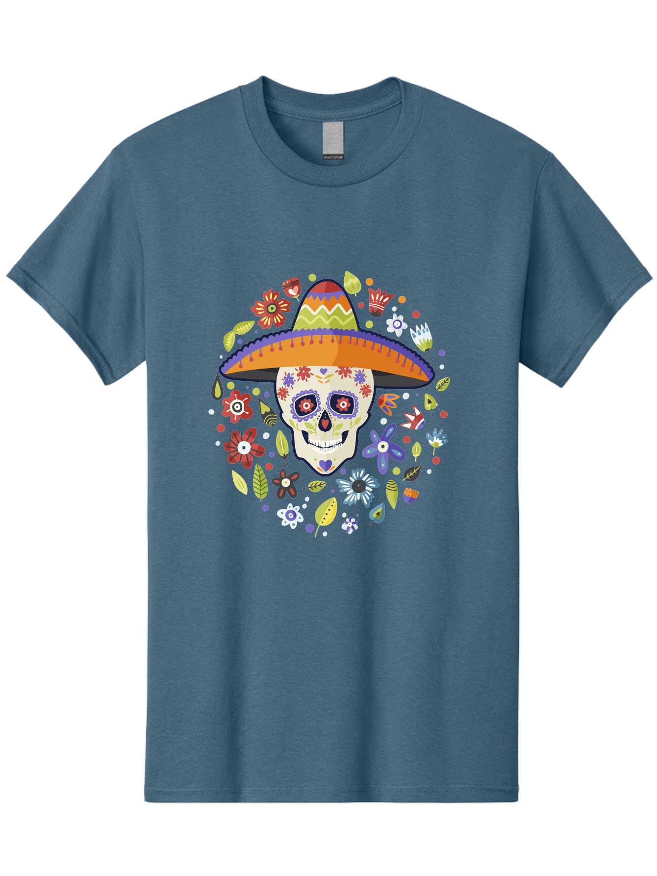 Sugar-Skull Men'S Graphic Tee, 100% Cotton, Comfortable Casual Summer Wear, Machine Washable, Sugar Skull, Day Of The Dead, Dia De Los Muertos, Mexican Culture, Colorful Flowers, Sombrero Hat, Floral Decorations, Vibrant Colors, - Aaa299 27