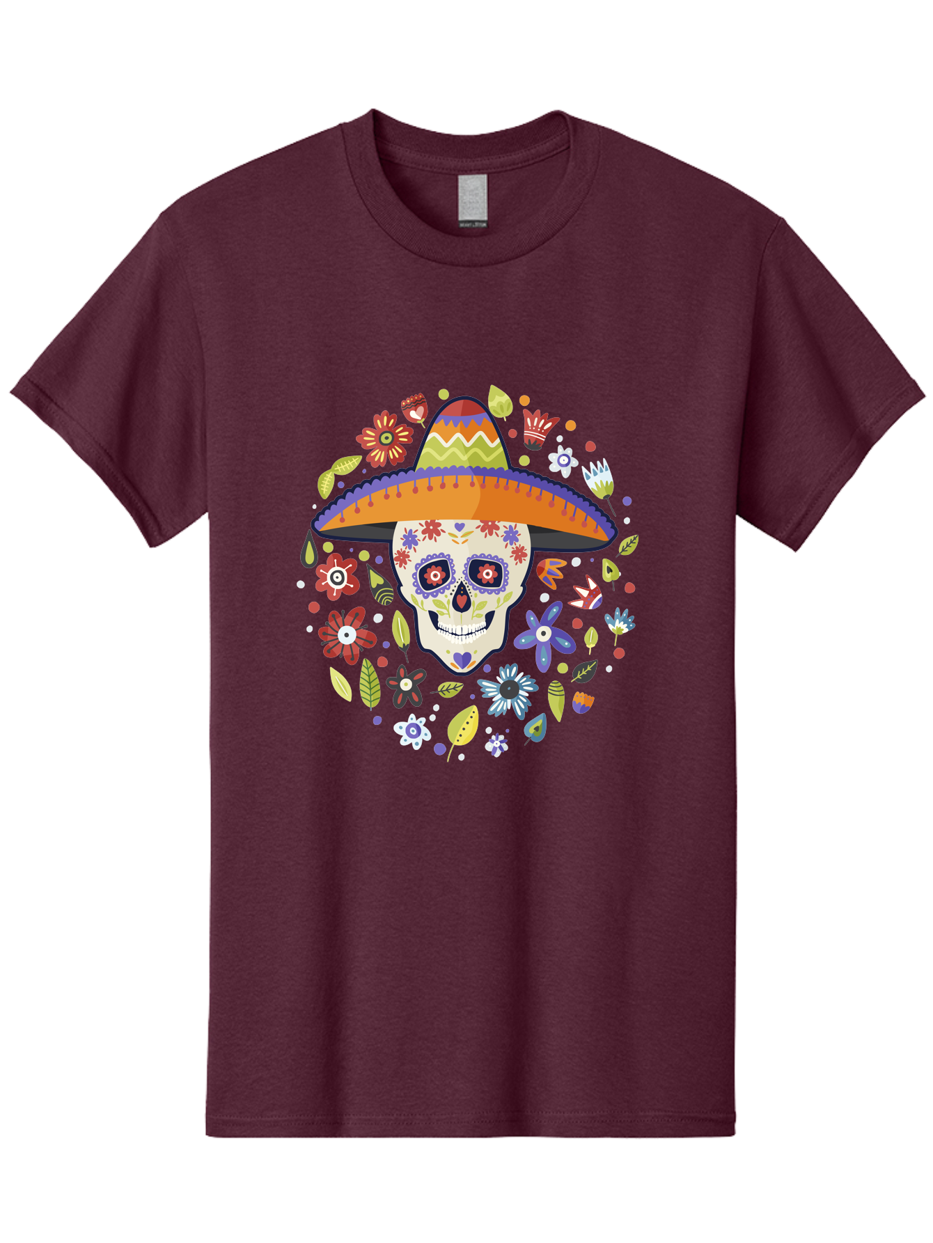 Sugar-Skull Men'S Graphic Tee, 100% Cotton, Comfortable Casual Summer Wear, Machine Washable, Sugar Skull, Day Of The Dead, Dia De Los Muertos, Mexican Culture, Colorful Flowers, Sombrero Hat, Floral Decorations, Vibrant Colors, - Aaa299 23
