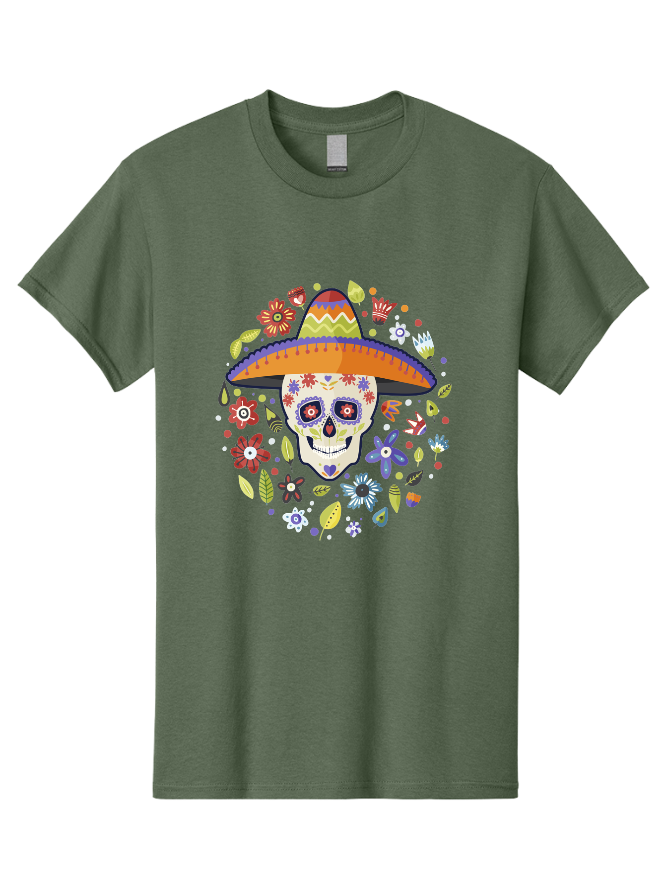Sugar-Skull Men'S Graphic Tee, 100% Cotton, Comfortable Casual Summer Wear, Machine Washable, Sugar Skull, Day Of The Dead, Dia De Los Muertos, Mexican Culture, Colorful Flowers, Sombrero Hat, Floral Decorations, Vibrant Colors, - Aaa299 25