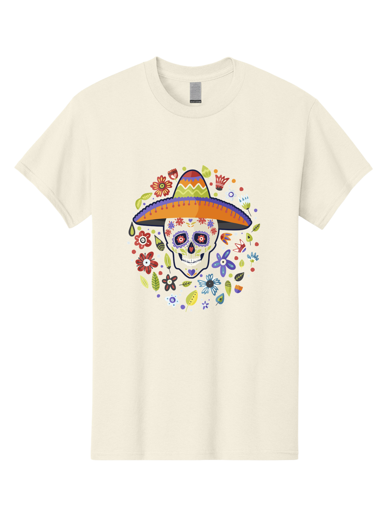 Sugar-Skull Men'S Graphic Tee, 100% Cotton, Comfortable Casual Summer Wear, Machine Washable, Sugar Skull, Day Of The Dead, Dia De Los Muertos, Mexican Culture, Colorful Flowers, Sombrero Hat, Floral Decorations, Vibrant Colors, - Aaa299 15