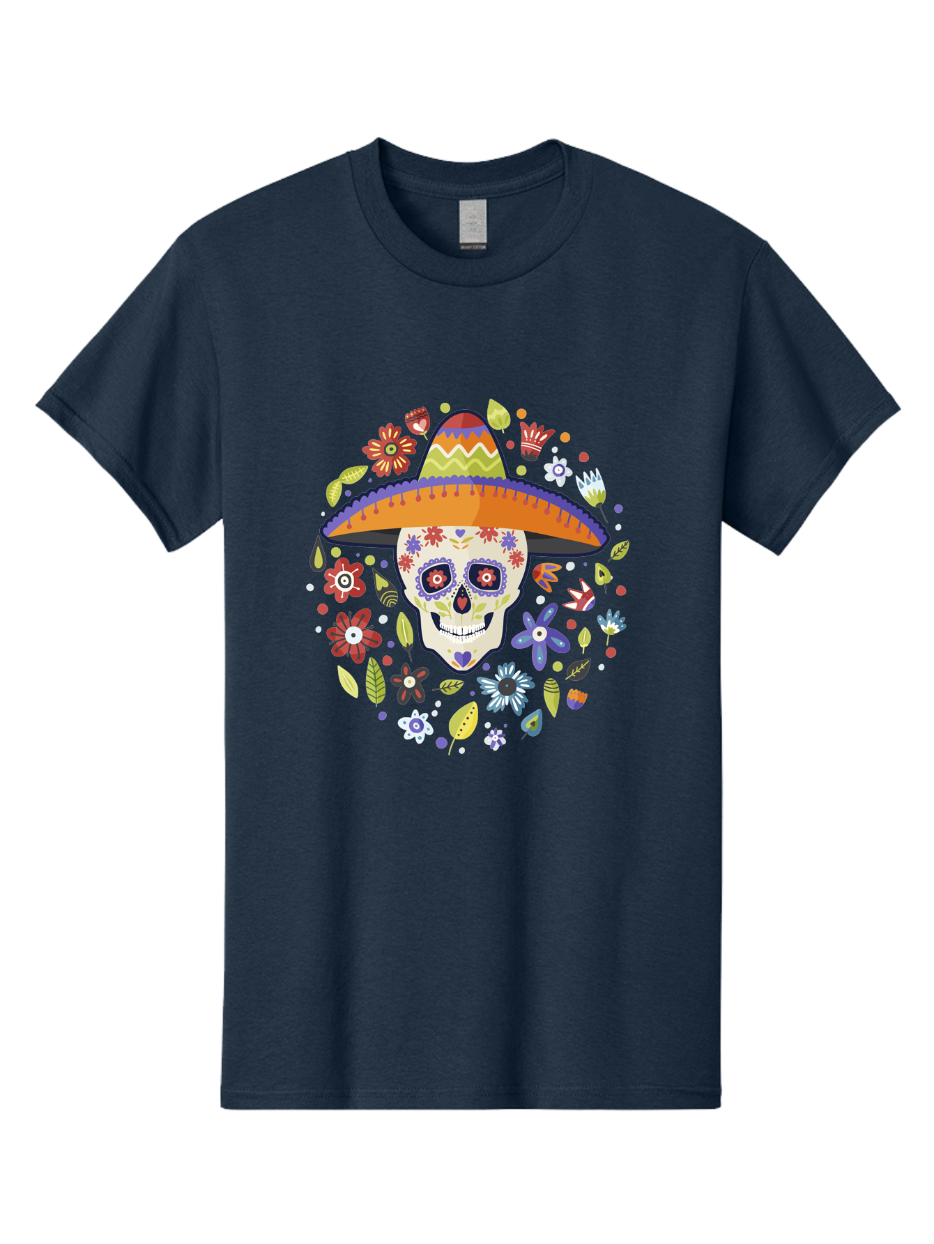 Sugar-Skull Men'S Graphic Tee, 100% Cotton, Comfortable Casual Summer Wear, Machine Washable, Sugar Skull, Day Of The Dead, Dia De Los Muertos, Mexican Culture, Colorful Flowers, Sombrero Hat, Floral Decorations, Vibrant Colors, - Aaa299 9
