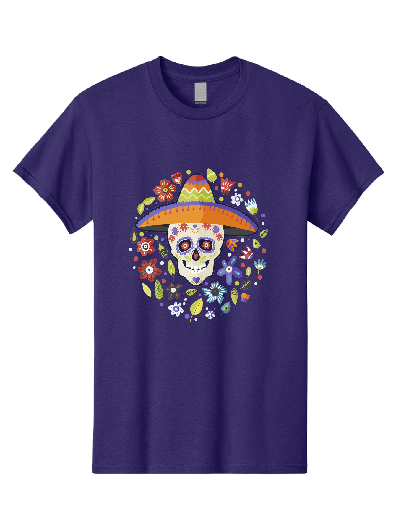 Sugar-Skull Men'S Graphic Tee, 100% Cotton, Comfortable Casual Summer Wear, Machine Washable, Sugar Skull, Day Of The Dead, Dia De Los Muertos, Mexican Culture, Colorful Flowers, Sombrero Hat, Floral Decorations, Vibrant Colors, - Aaa299 3