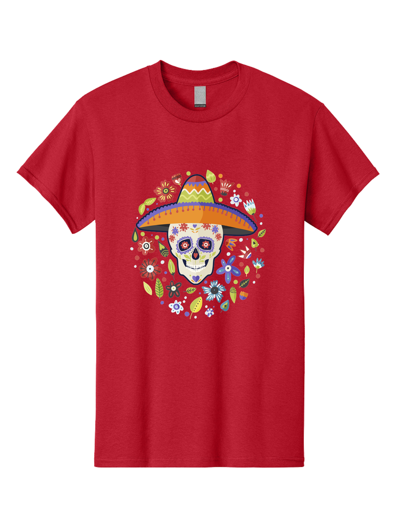 Sugar-Skull Men'S Graphic Tee, 100% Cotton, Comfortable Casual Summer Wear, Machine Washable, Sugar Skull, Day Of The Dead, Dia De Los Muertos, Mexican Culture, Colorful Flowers, Sombrero Hat, Floral Decorations, Vibrant Colors, - Aaa299 13