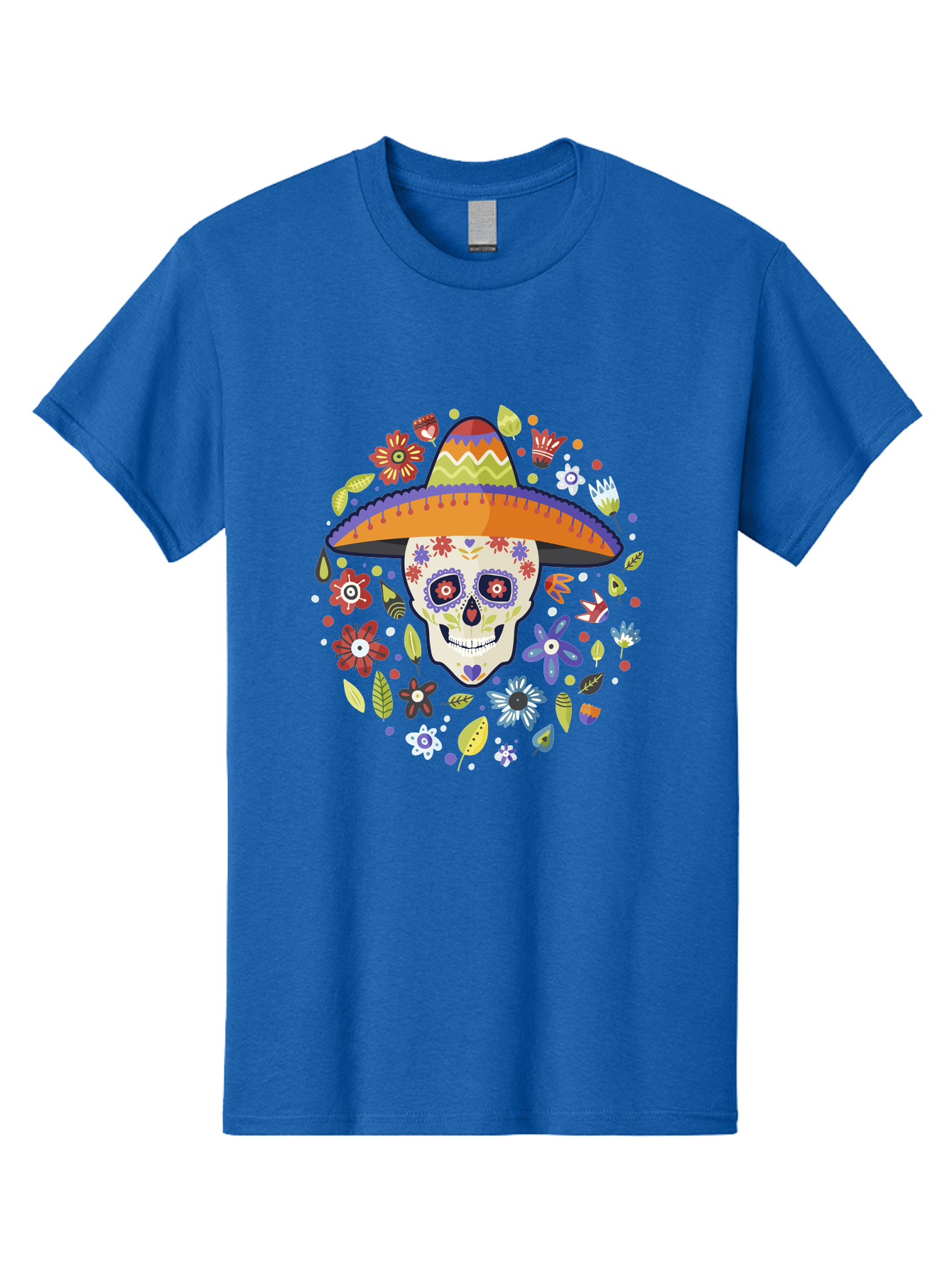 Sugar-Skull Men'S Graphic Tee, 100% Cotton, Comfortable Casual Summer Wear, Machine Washable, Sugar Skull, Day Of The Dead, Dia De Los Muertos, Mexican Culture, Colorful Flowers, Sombrero Hat, Floral Decorations, Vibrant Colors, - Aaa299 17