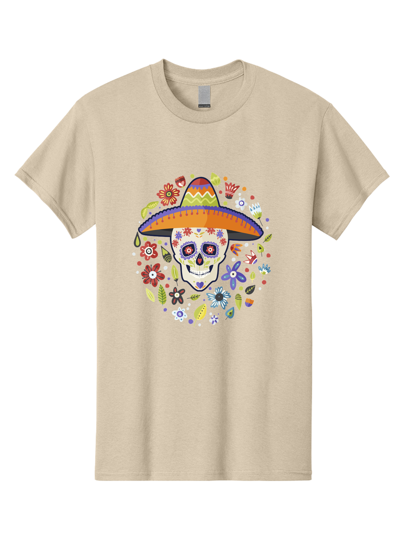 Sugar-Skull Men'S Graphic Tee, 100% Cotton, Comfortable Casual Summer Wear, Machine Washable, Sugar Skull, Day Of The Dead, Dia De Los Muertos, Mexican Culture, Colorful Flowers, Sombrero Hat, Floral Decorations, Vibrant Colors, - Aaa299 5