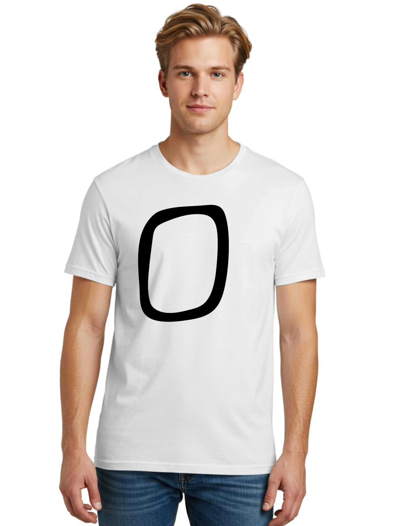 0 Men'S Graphic Tee, 100% Cotton, Comfortable Casual Summer Wear, Machine Washable, Handwritten Zero, Black Outline, Simple Design, Minimalist Style, Numeral, Number Zero, Digit - Aaa351 24