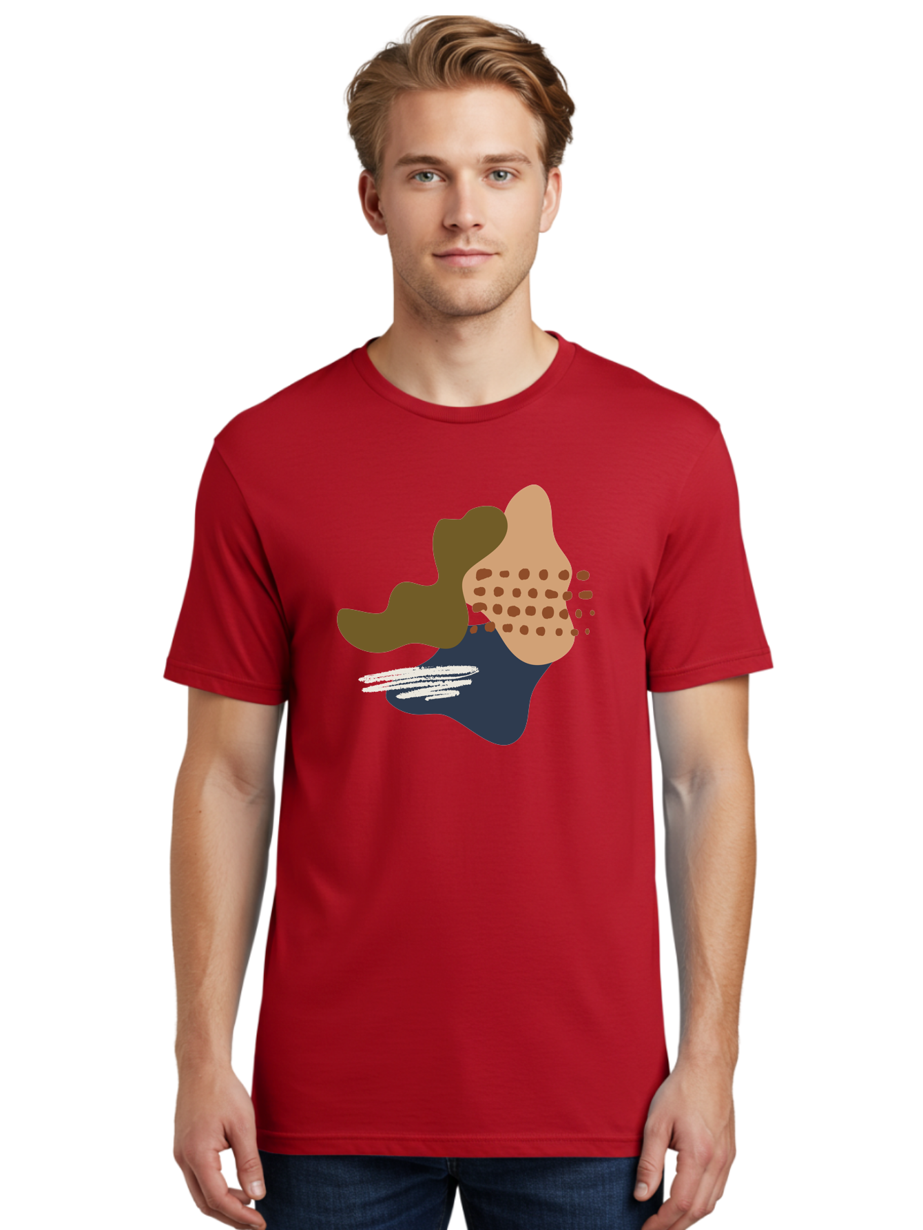 Abstract-Shapes-1 Men'S Graphic Tee, 100% Cotton, Comfortable Casual Summer Wear, Machine Washable, Abstract Art, Modern Design, Irregular Shapes, Earthy Tones, Bold Colors, Dynamic Composition, Creative Expression, Contemporary Style - Aaa353 6