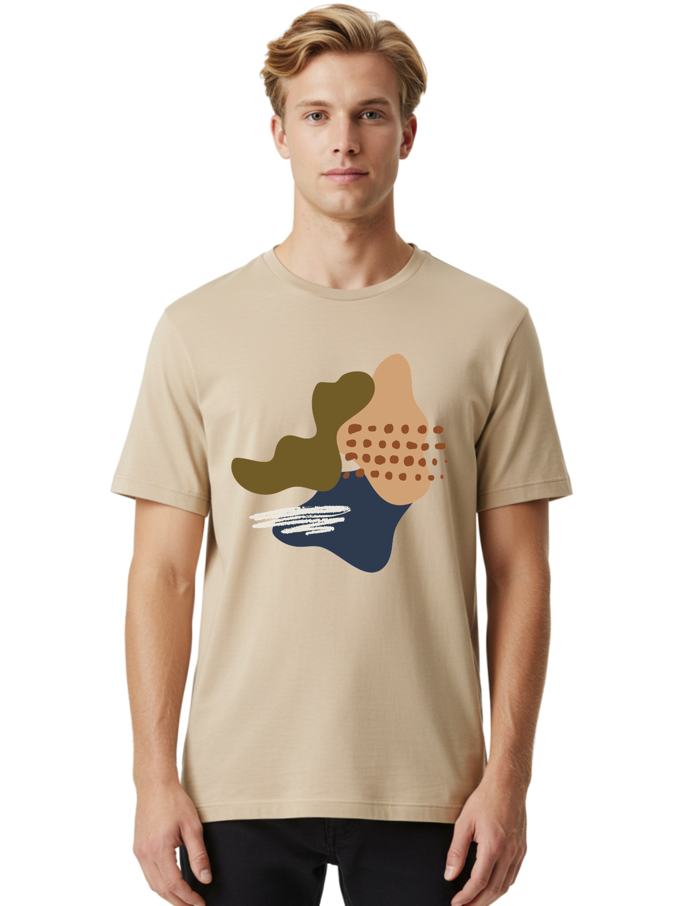 Abstract-Shapes-1 Men'S Graphic Tee, 100% Cotton, Comfortable Casual Summer Wear, Machine Washable, Abstract Art, Modern Design, Irregular Shapes, Earthy Tones, Bold Colors, Dynamic Composition, Creative Expression, Contemporary Style - Aaa353 26