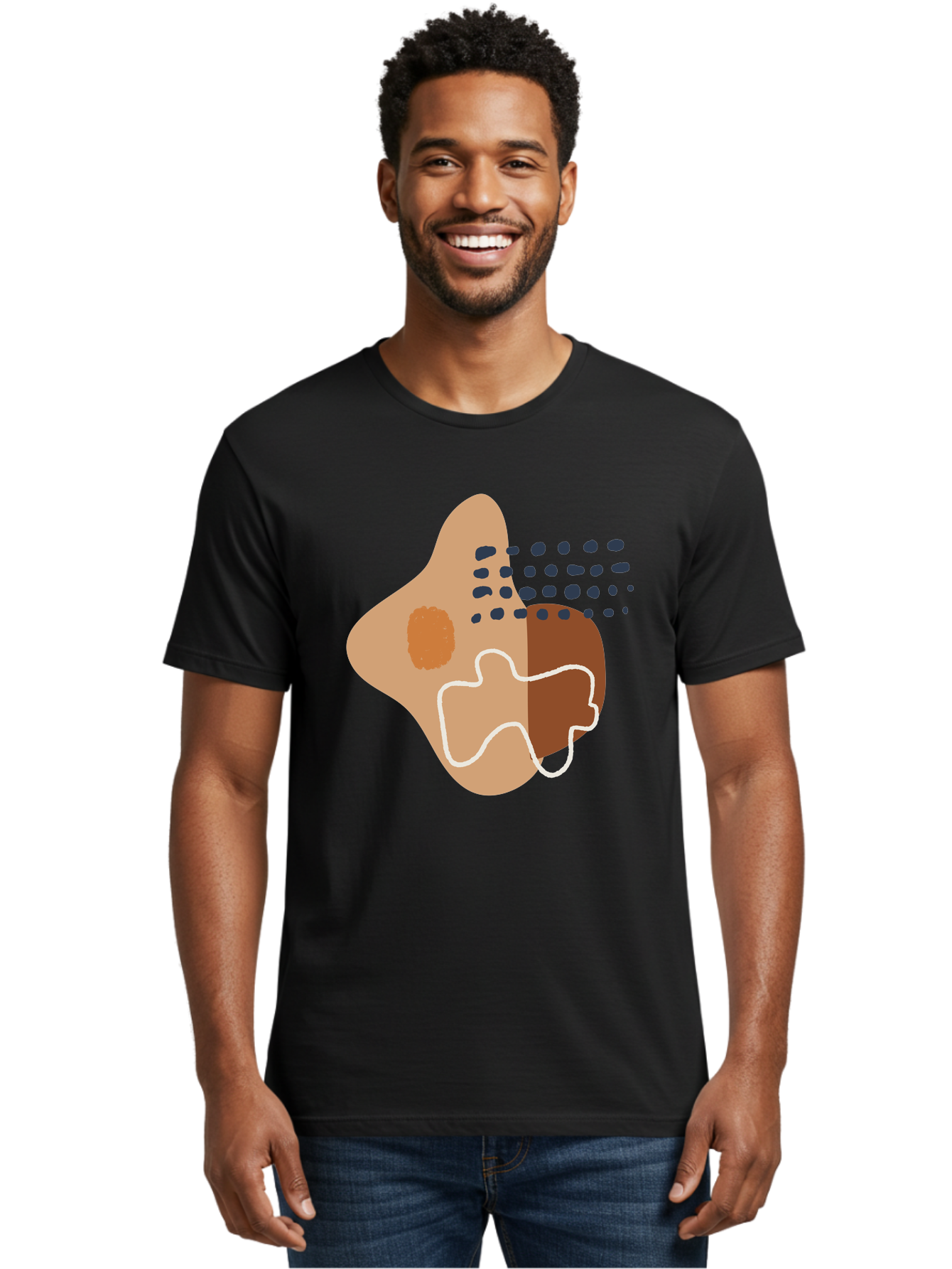 Abstract-Shapes-2 Men'S Graphic Tee, 100% Cotton, Comfortable Casual Summer Wear, Machine Washable, Stylized Head Profile, Abstract Shapes, Modern Design, Minimalist Art, Creative Expression, Digital Illustration, Dotted Patterns, - Aaa354 14