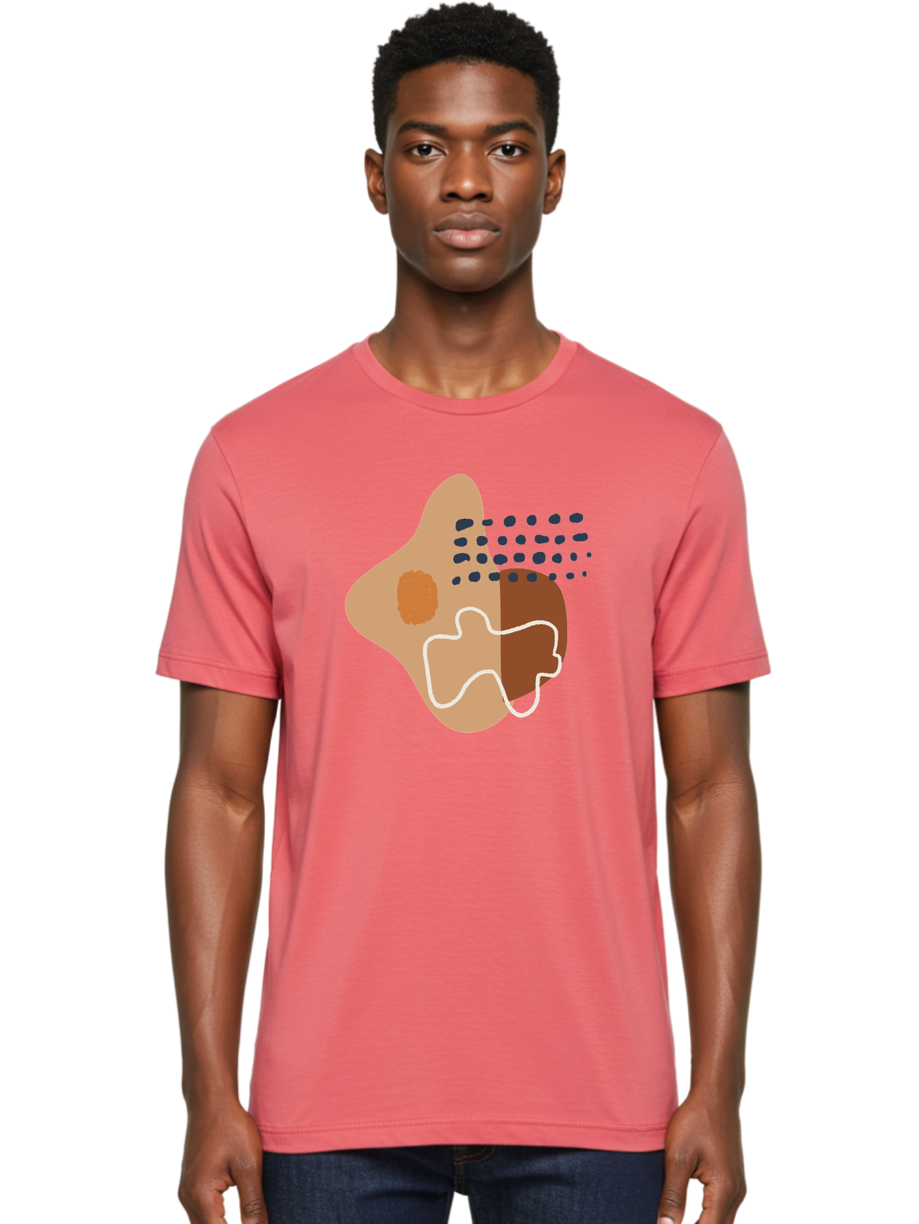 Abstract-Shapes-2 Men'S Graphic Tee, 100% Cotton, Comfortable Casual Summer Wear, Machine Washable, Stylized Head Profile, Abstract Shapes, Modern Design, Minimalist Art, Creative Expression, Digital Illustration, Dotted Patterns, - Aaa354 30