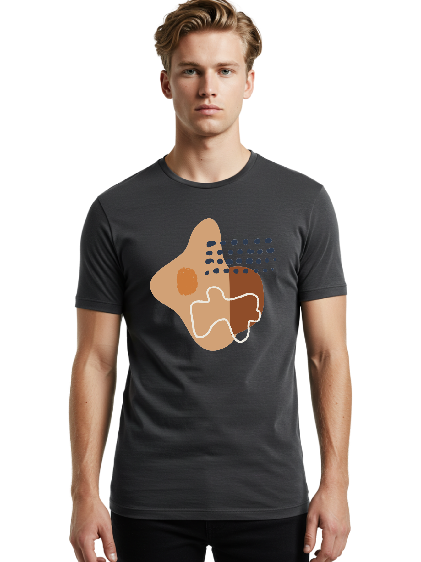 Abstract-Shapes-2 Men'S Graphic Tee, 100% Cotton, Comfortable Casual Summer Wear, Machine Washable, Stylized Head Profile, Abstract Shapes, Modern Design, Minimalist Art, Creative Expression, Digital Illustration, Dotted Patterns, - Aaa354 8