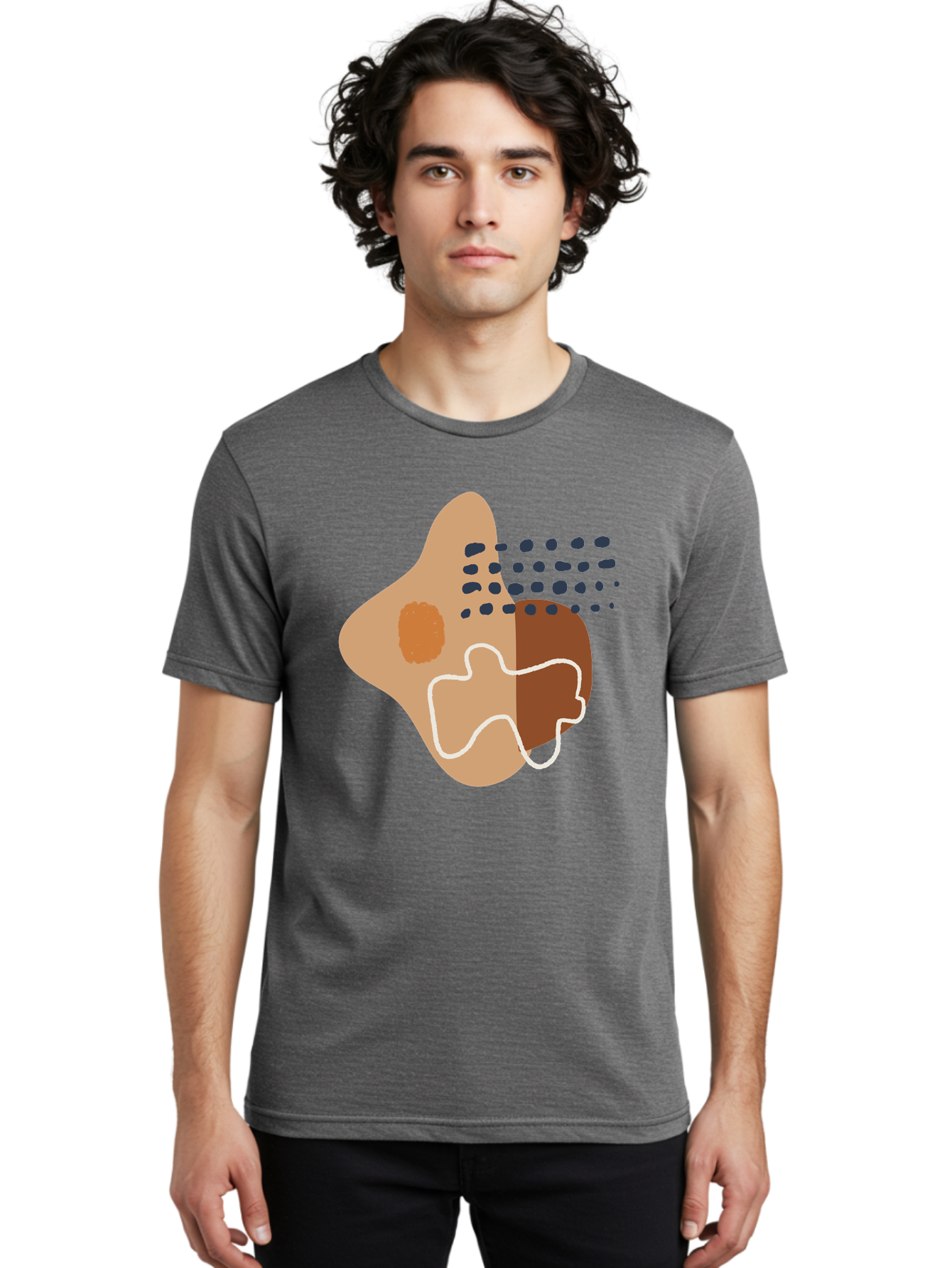 Abstract-Shapes-2 Men'S Graphic Tee, 100% Cotton, Comfortable Casual Summer Wear, Machine Washable, Stylized Head Profile, Abstract Shapes, Modern Design, Minimalist Art, Creative Expression, Digital Illustration, Dotted Patterns, - Aaa354 26