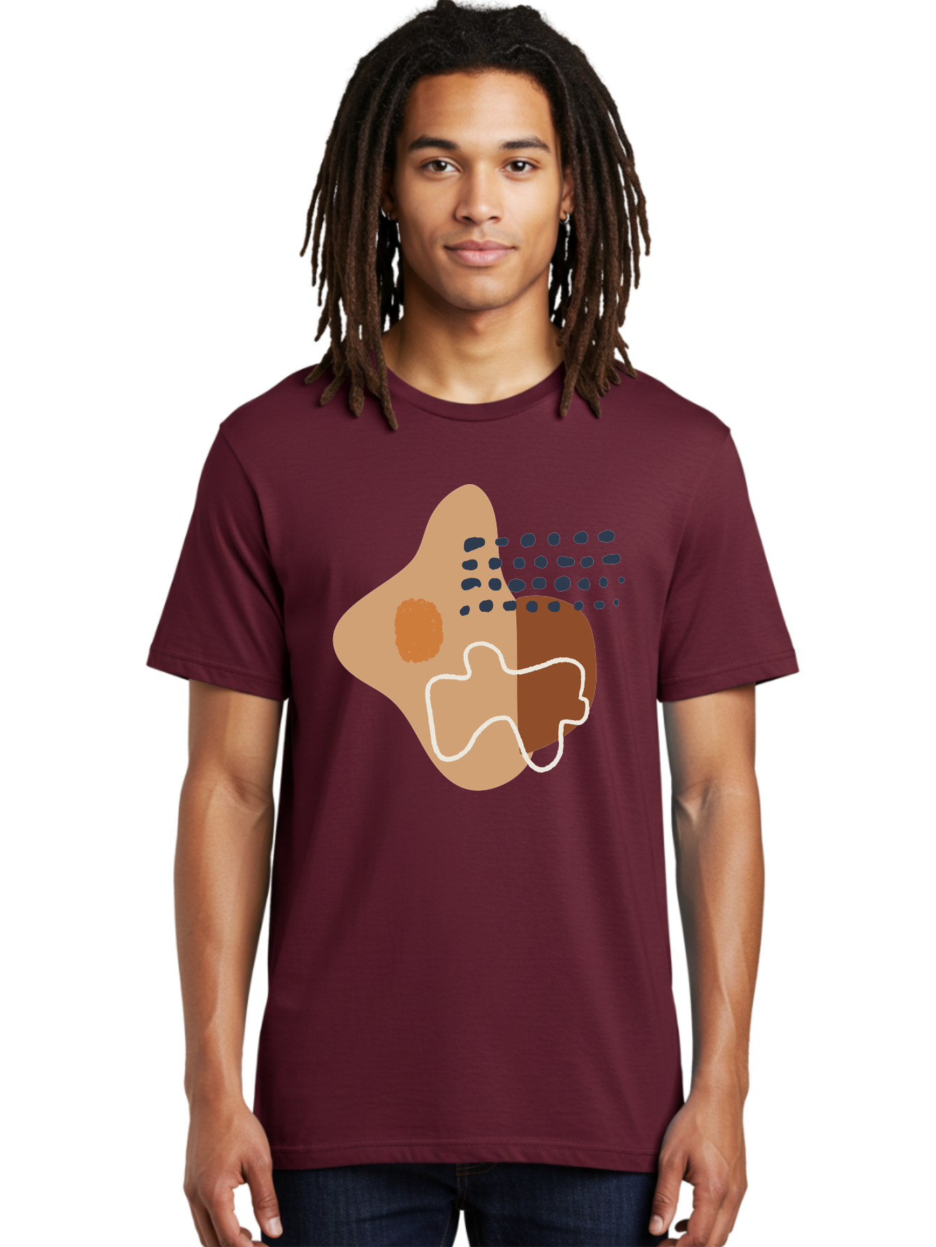 Abstract-Shapes-2 Men'S Graphic Tee, 100% Cotton, Comfortable Casual Summer Wear, Machine Washable, Stylized Head Profile, Abstract Shapes, Modern Design, Minimalist Art, Creative Expression, Digital Illustration, Dotted Patterns, - Aaa354 24