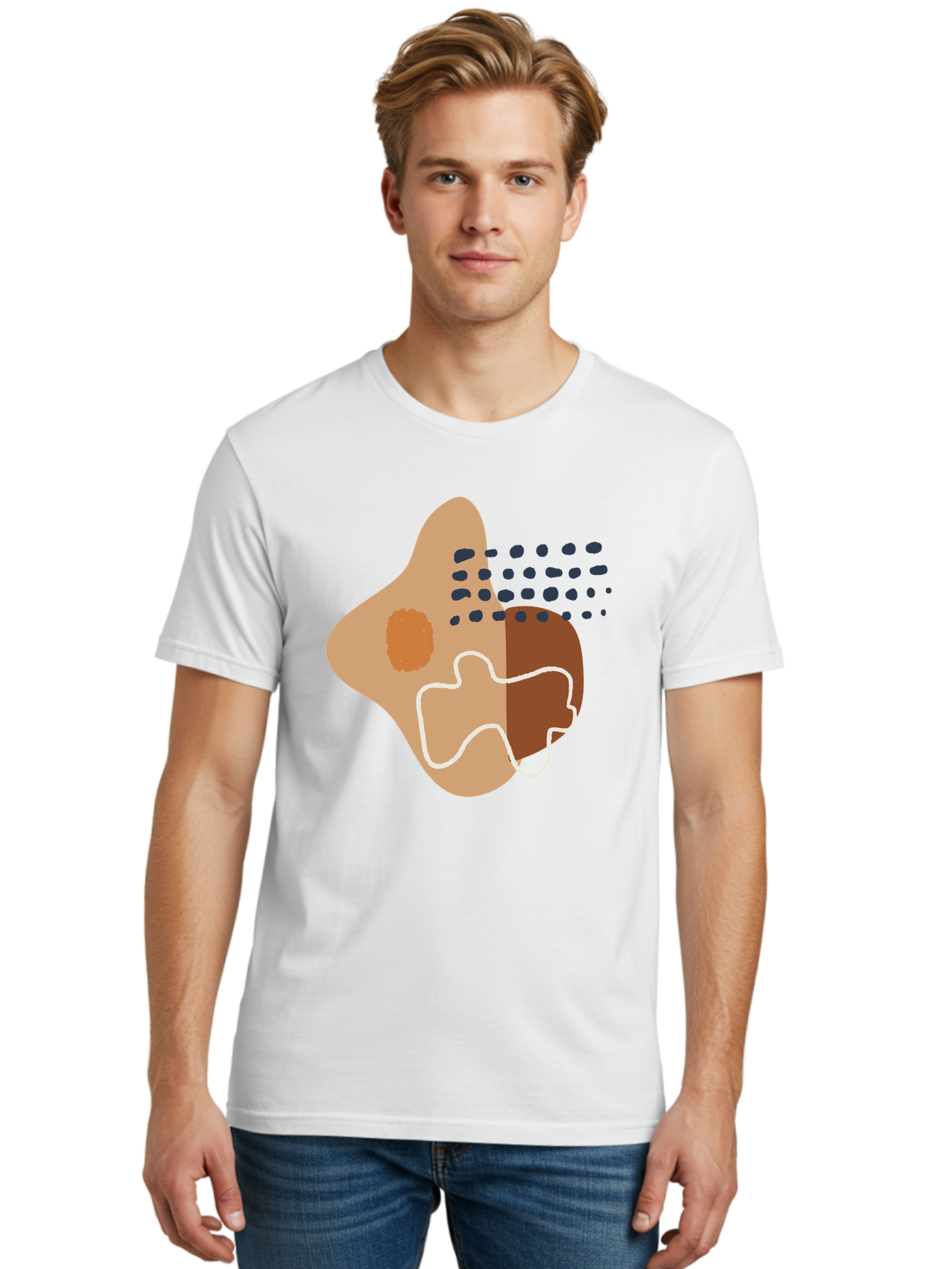 Abstract-Shapes-2 Men'S Graphic Tee, 100% Cotton, Comfortable Casual Summer Wear, Machine Washable, Stylized Head Profile, Abstract Shapes, Modern Design, Minimalist Art, Creative Expression, Digital Illustration, Dotted Patterns, - Aaa354 12