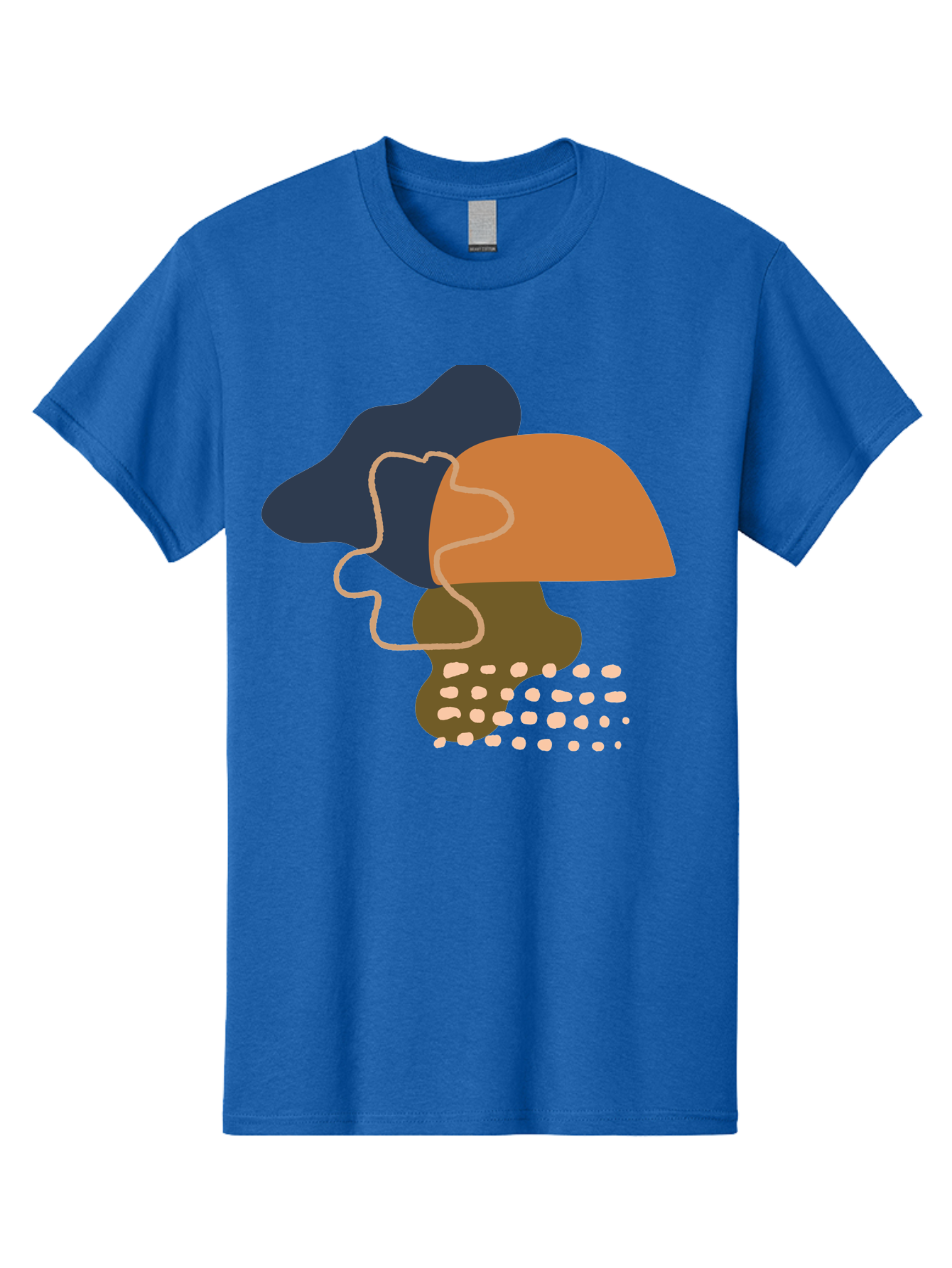 Abstract-Shapes-3 Men'S Graphic Tee, 100% Cotton, Comfortable Casual Summer Wear, Machine Washable, Abstract Shapes, Modern Art, Digital Illustration, Wavy Line, Layered Forms, Blue, Orange, Brown Colors, Minimalist Design, - Aaa355 11