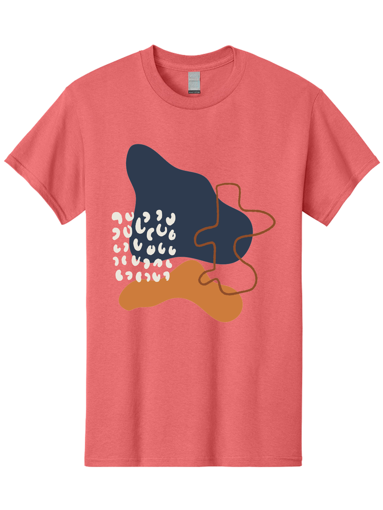 Abstract-Shapes-4 Men'S Graphic Tee, 100% Cotton, Comfortable Casual Summer Wear, Machine Washable, Abstract Art, Modern Design, Unique Shapes, Navy Blue Shape, Orange Blob, White Semicolons, Brown Squiggly Line, Creative Expression, - Aaa356 13