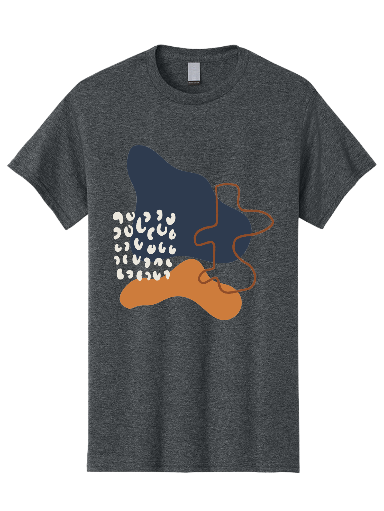 Abstract-Shapes-4 Men'S Graphic Tee, 100% Cotton, Comfortable Casual Summer Wear, Machine Washable, Abstract Art, Modern Design, Unique Shapes, Navy Blue Shape, Orange Blob, White Semicolons, Brown Squiggly Line, Creative Expression, - Aaa356 7