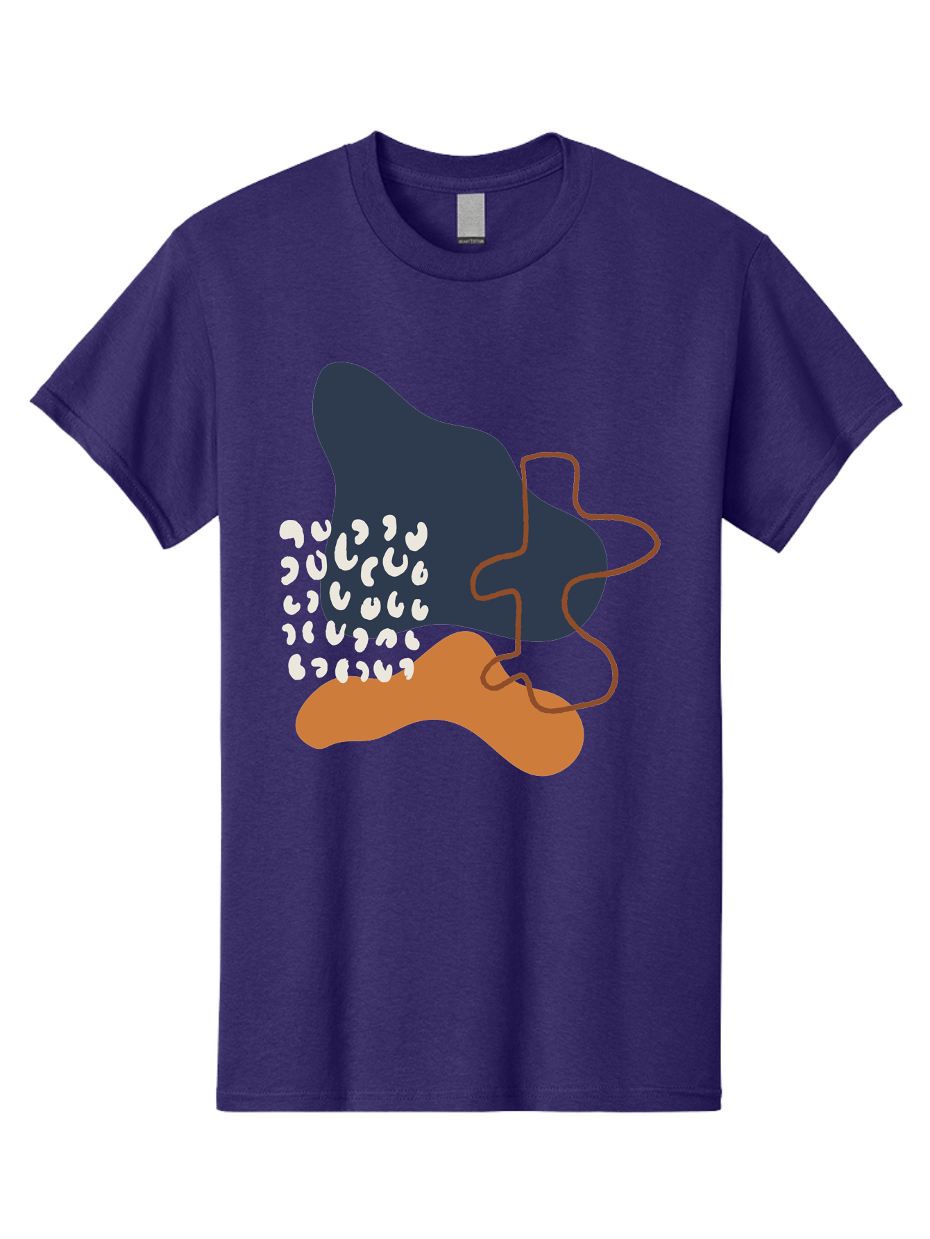 Abstract-Shapes-4 Men'S Graphic Tee, 100% Cotton, Comfortable Casual Summer Wear, Machine Washable, Abstract Art, Modern Design, Unique Shapes, Navy Blue Shape, Orange Blob, White Semicolons, Brown Squiggly Line, Creative Expression, - Aaa356 25
